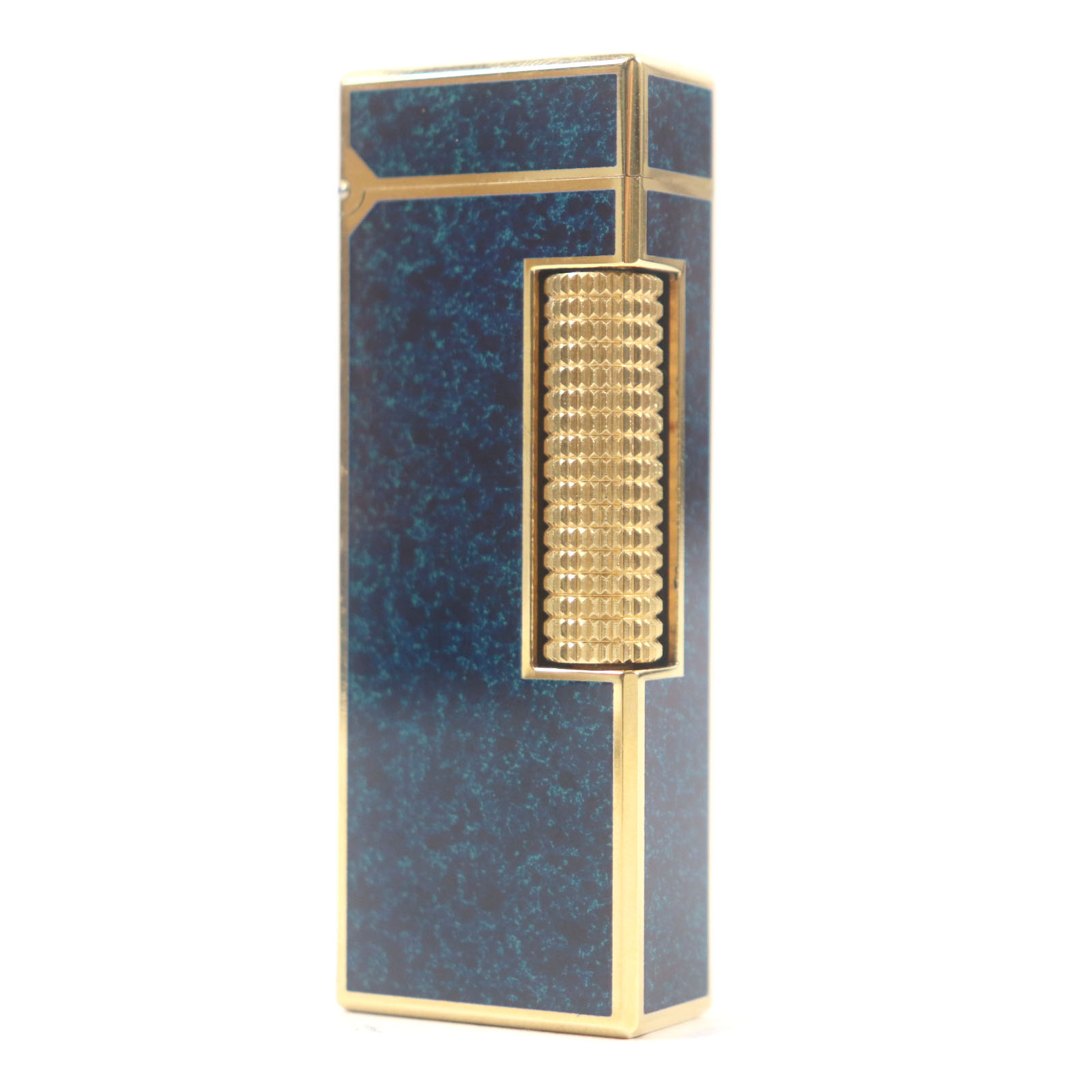 外装極美品□Dunhill ダンヒル ラッカー マーブル柄 スクエア型 喫煙具 ガスライター ブルー ゴールド ケース付き スイス製 メンズ 着火不可【中古】 28,116円