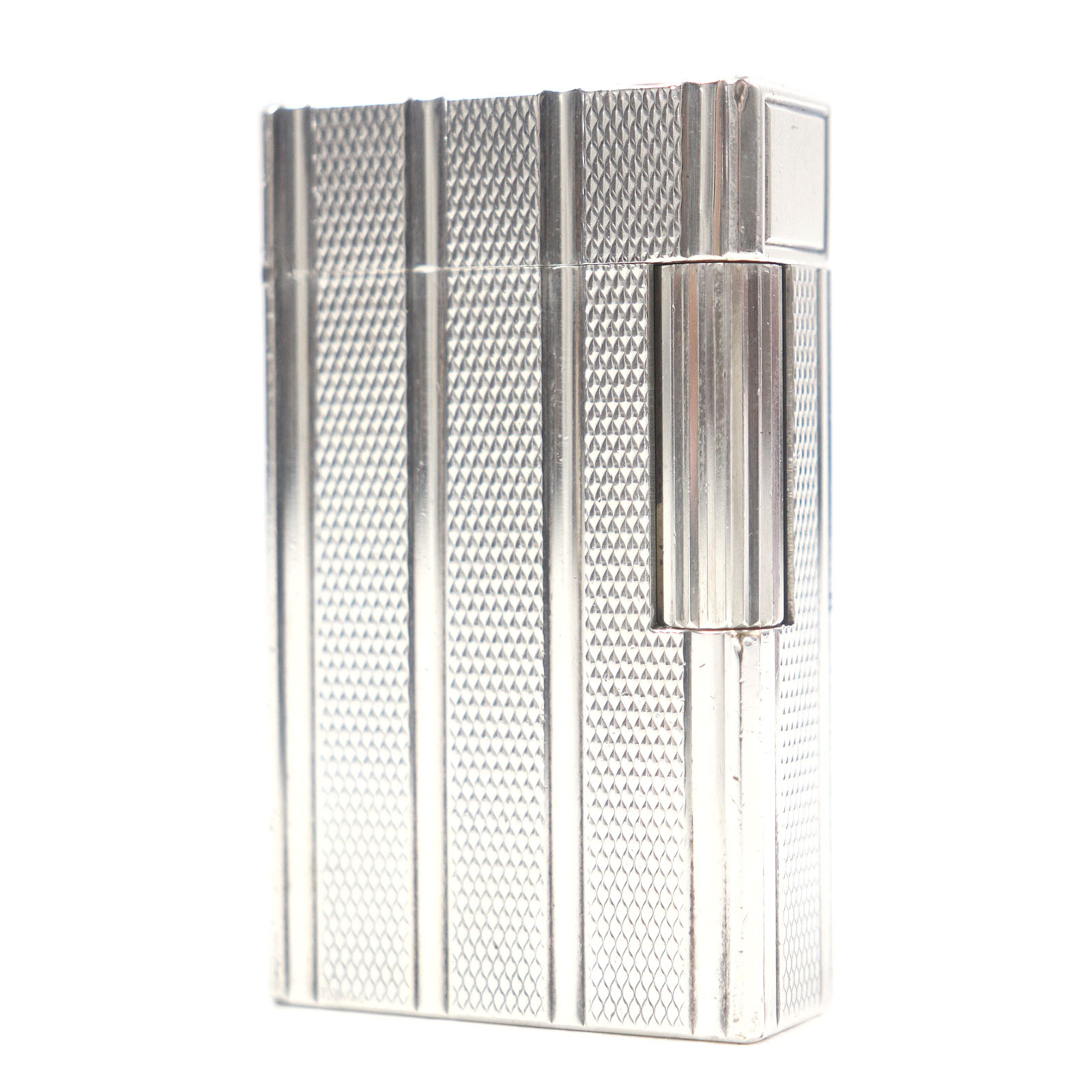 外装良品□Dupont デュポン ライン1 ロング ダイヤモンド ストライプ柄 スクエア ガスライター シルバー フランス製 メンズ 着火不可【中古】