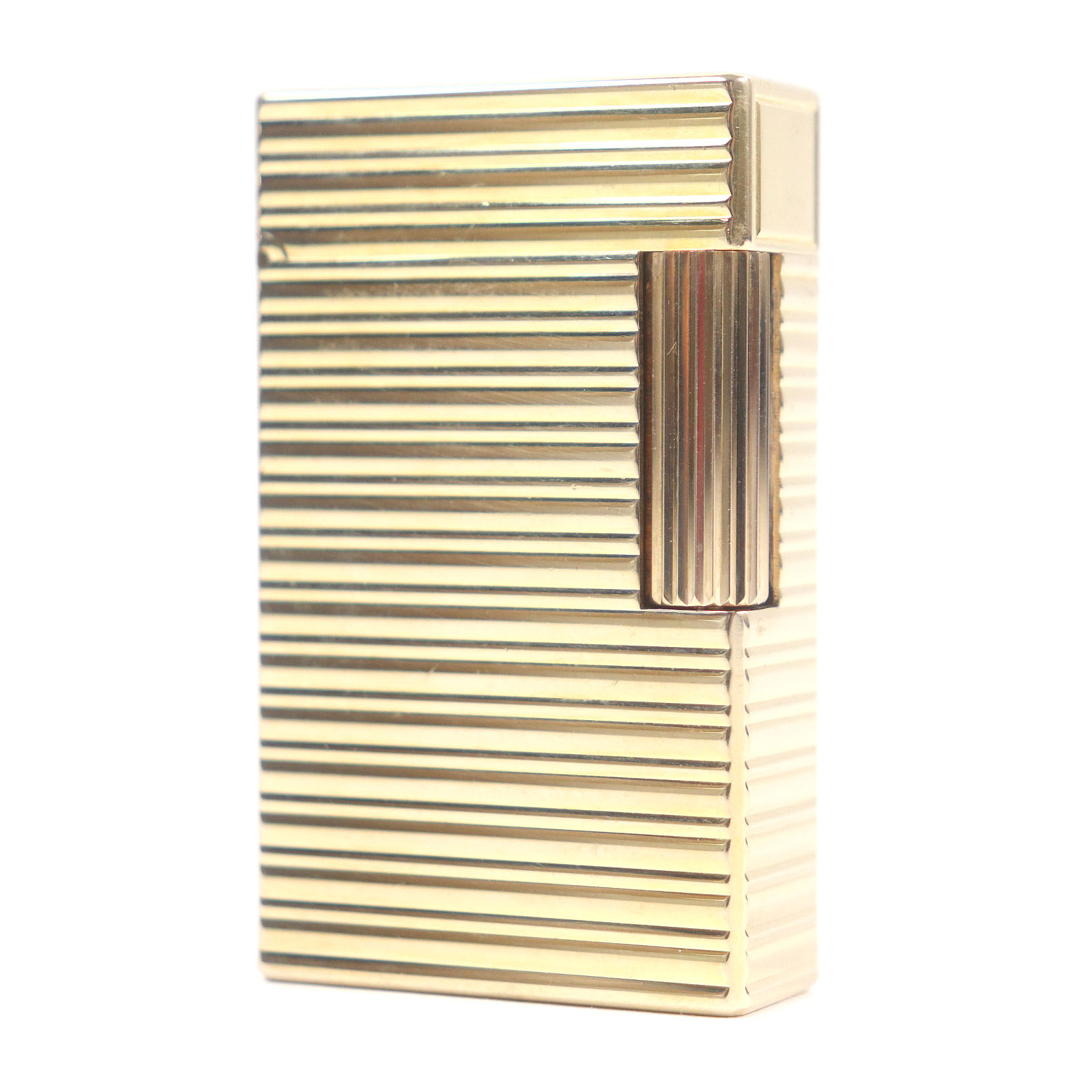 外装美品□Dupont デュポン ライン1 ロング ボーダー柄 スクエア ローラー式 喫煙具 ガスライター ゴールド フランス製 メンズ 着火不可【中古】
