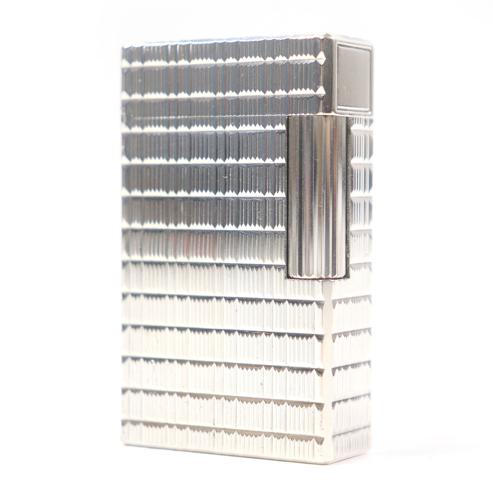 外装美品□Dupont デュポン ライン1 ロング ブロックチェック柄 ガスライター 喫煙具 シルバー ケース付き フランス製 メンズ 着火不可【中古】