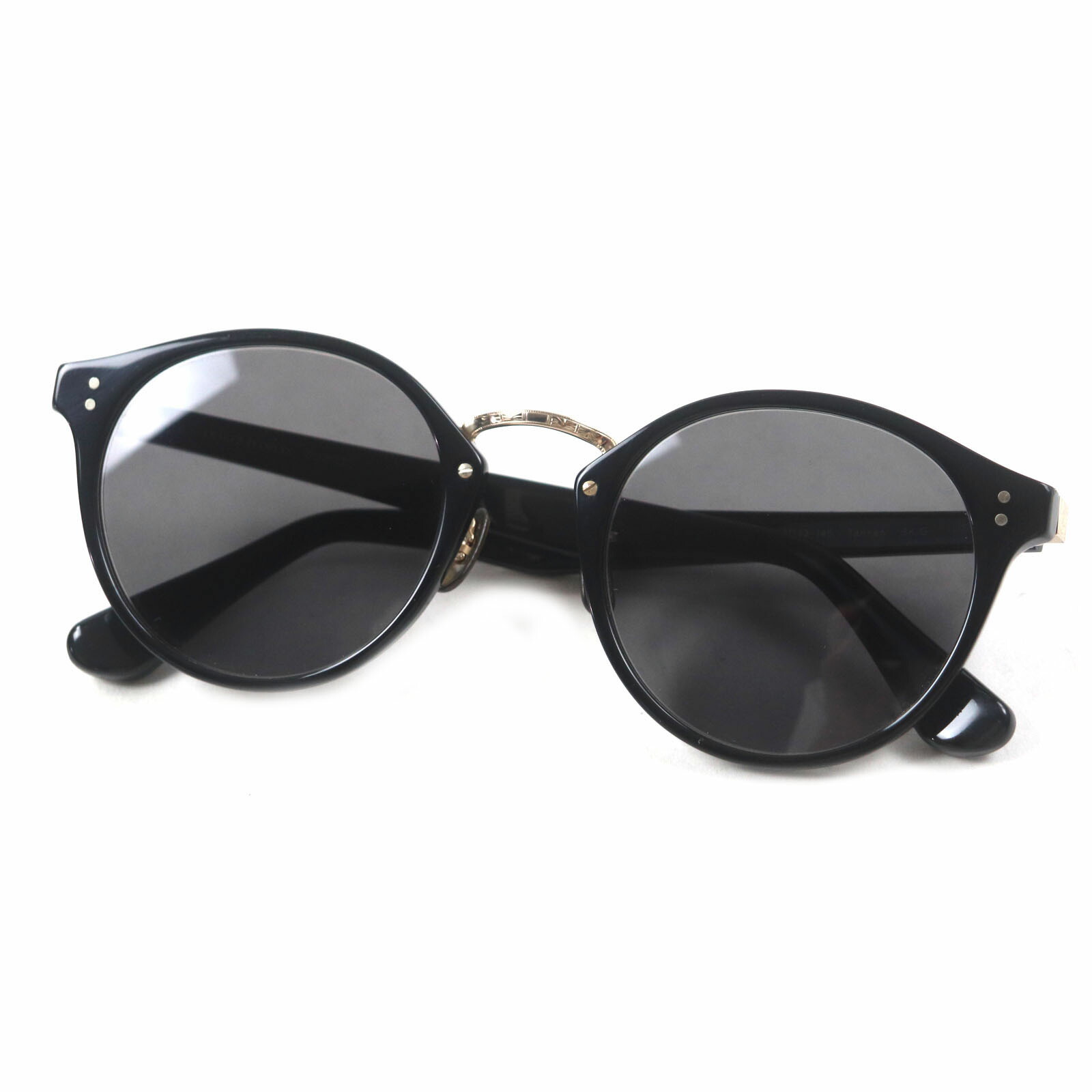 美品▼OLIVER PEOPLES オリバーピープルズ Tannen ボストンシェイプ サングラス ブラック ゴールド 50□23-145 箱・保存袋・ケース付き 日本製 メンズ【中古】