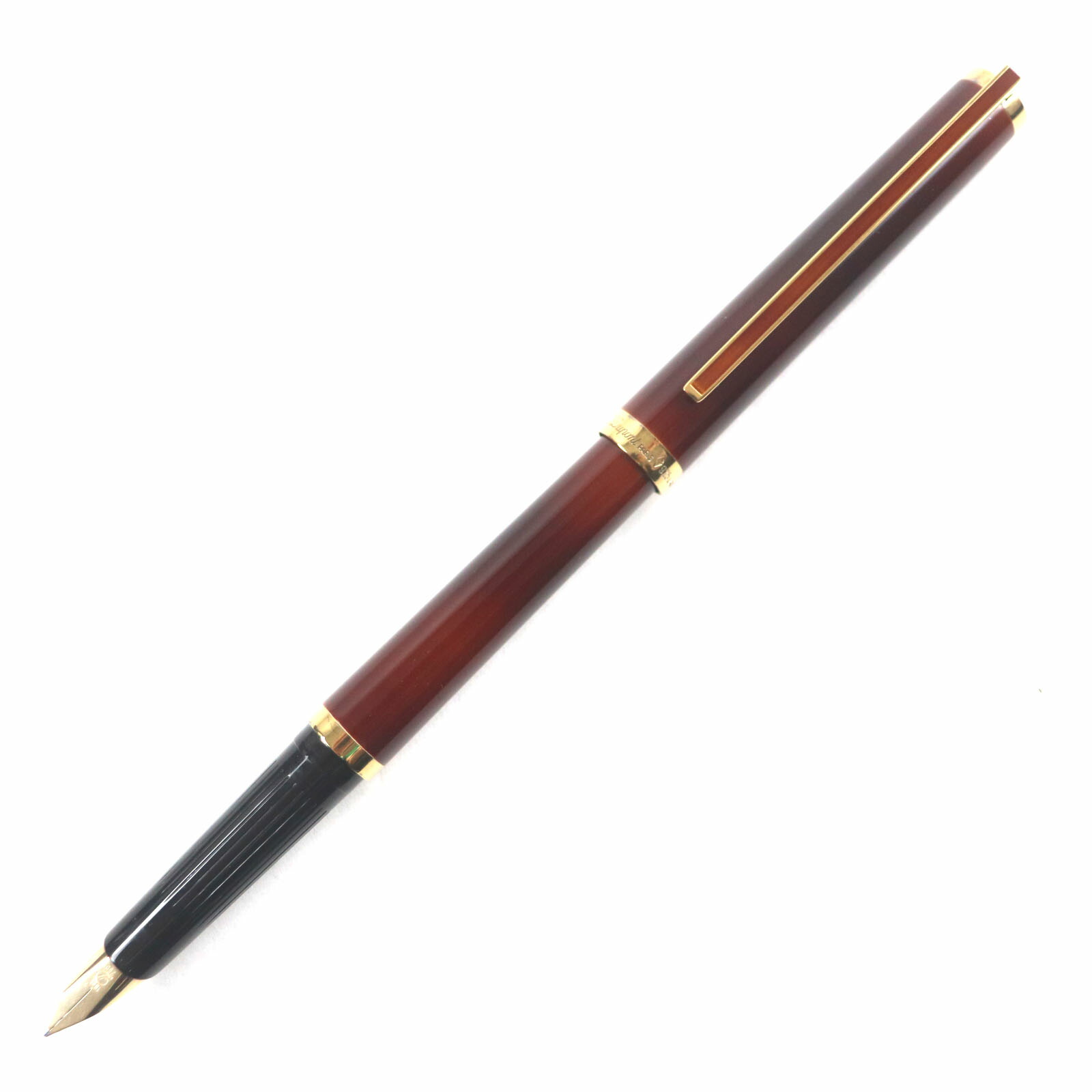 極美品▼Dupont デュポン 925 18K Mニブ マーブル柄 万年筆 ボルドー ゴールド ケース付き フランス製 総重量28.5g メンズ【中古】