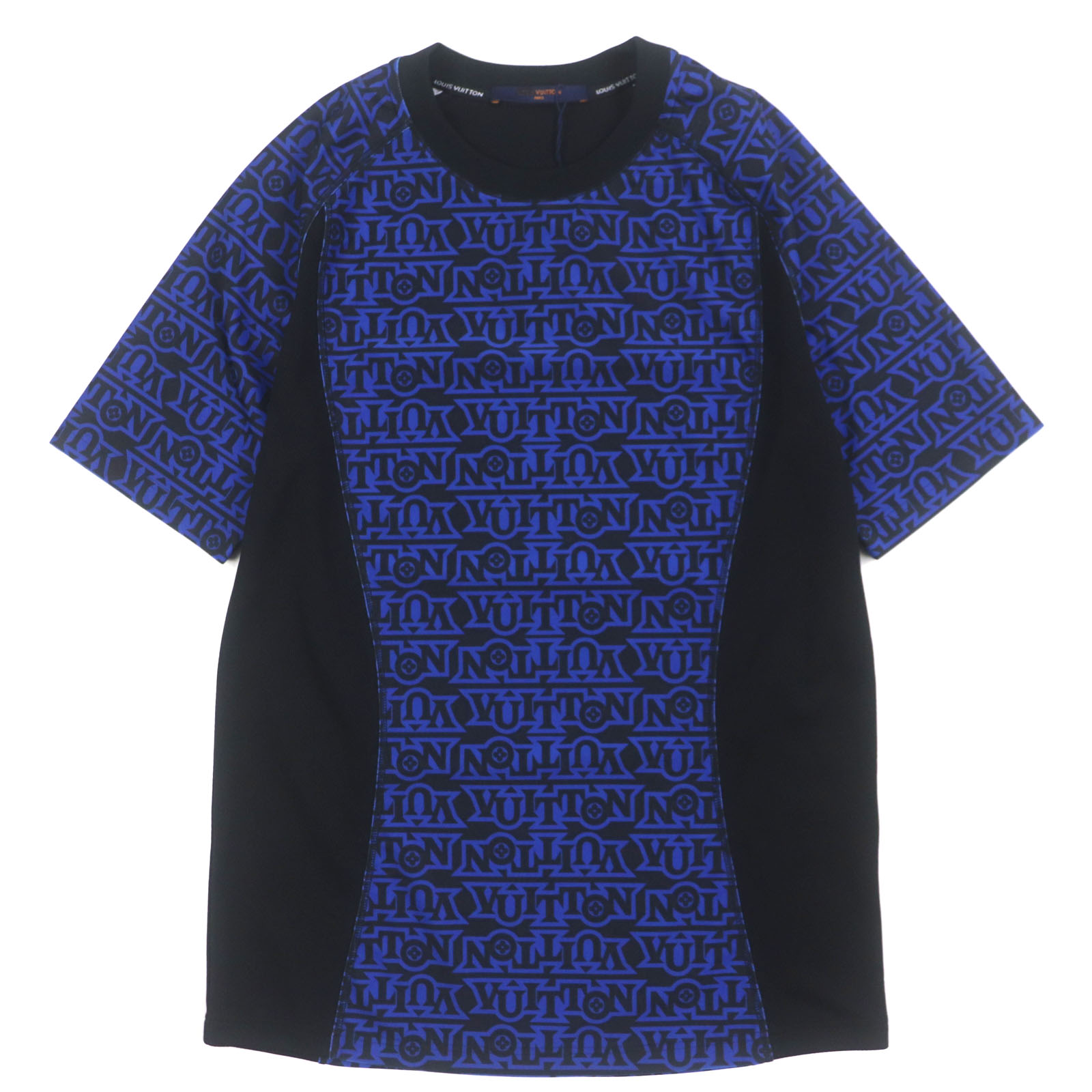 未使用品▼LOUIS VUITTON ルイヴィトン 23SS スノーテクニカル ロゴ総柄 ショートスリーブ 半袖Ｔシャツ ブルー ブラック XS イタリア製 正規品 メンズ【中古】