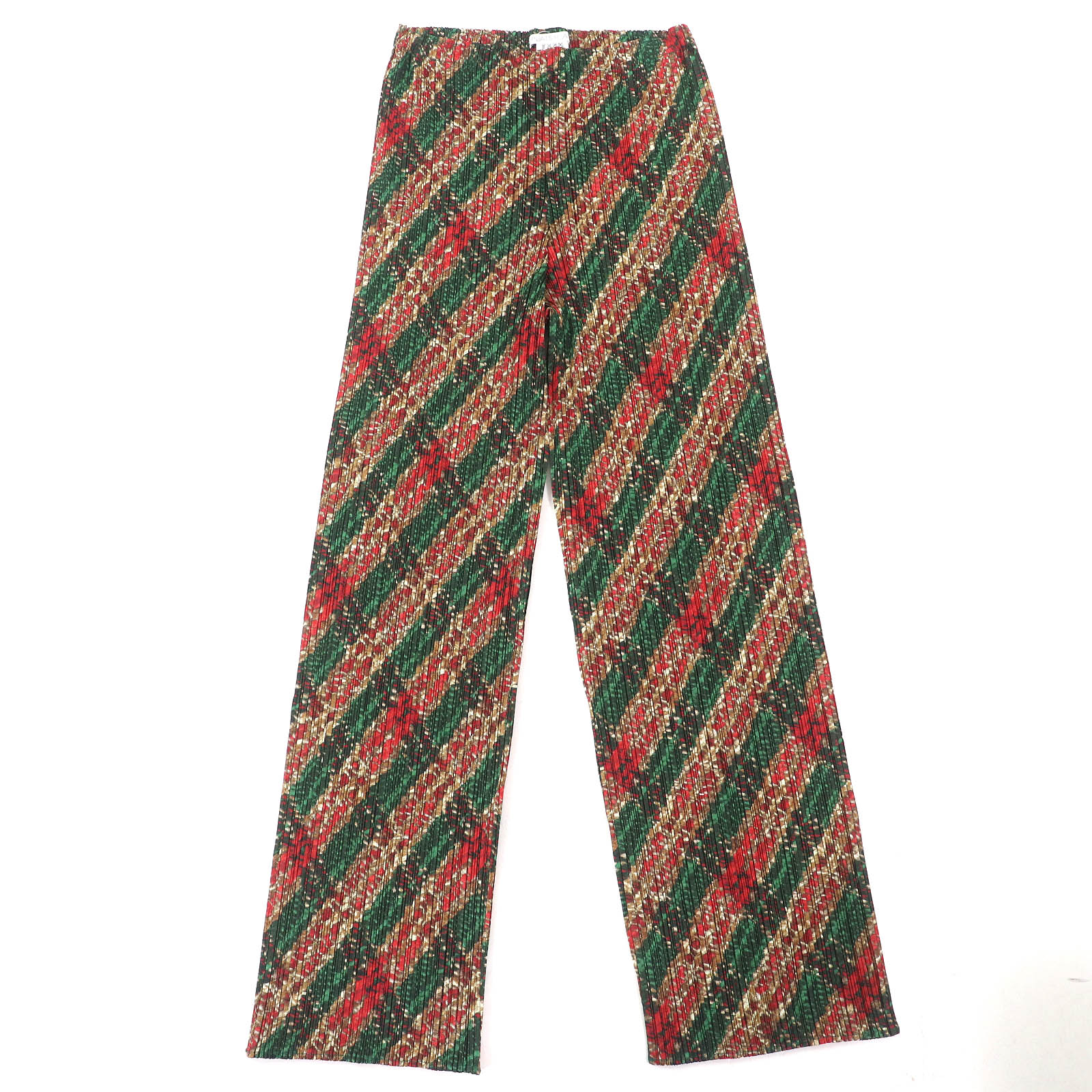 極美品△PLEATS PLEASE プリーツプリーズ イッセイミヤケ PP53-JF904 総柄 ロング パンツ グリーン レッド ブラウン系 1 日本製 正規品 レディース【中古】