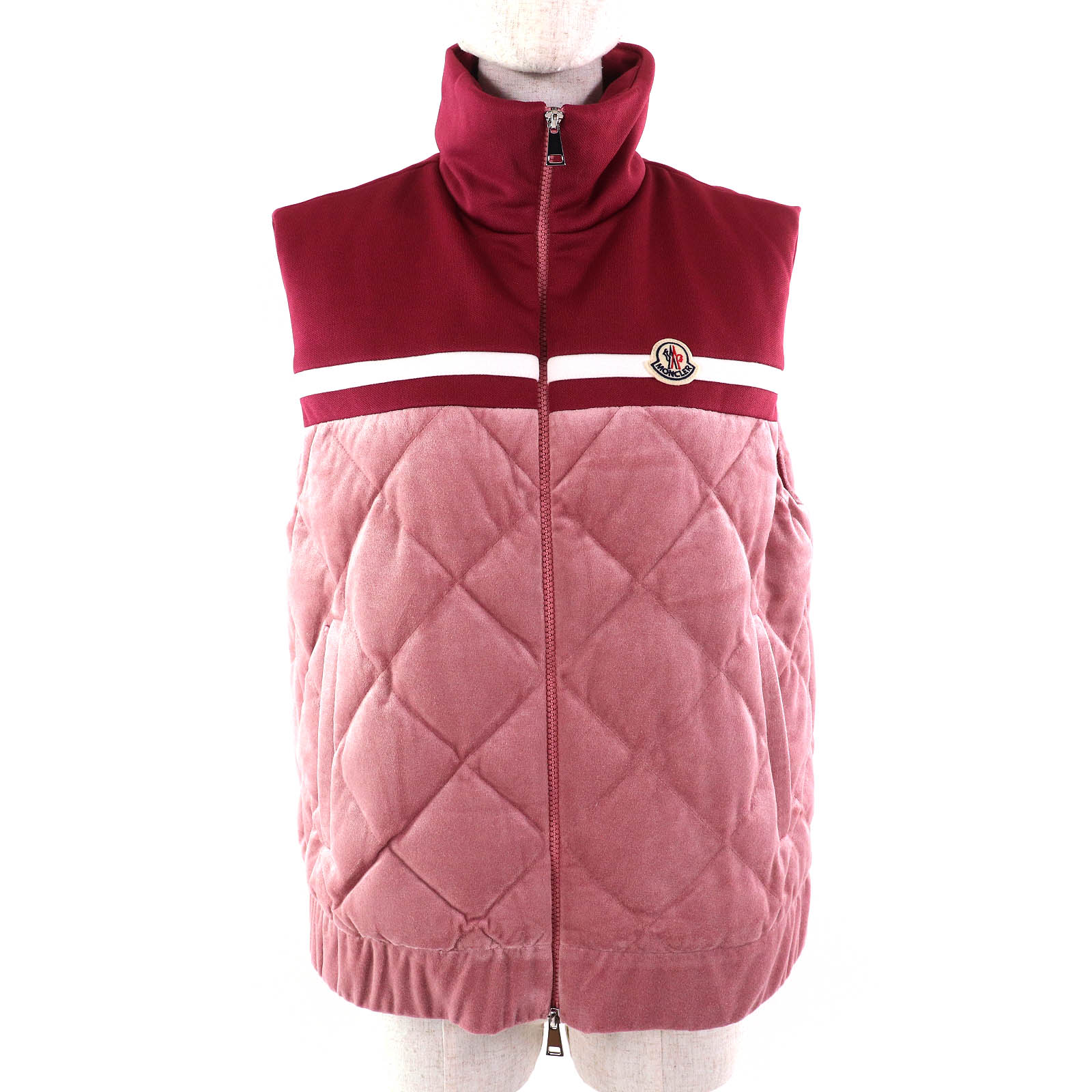 未使用品△MONCLER モンクレール 2021年製 H10938G00027 VEST ロゴワッペン キルティングデザイン ZIP UP ダウンベスト ピンク M 正規品 レディース【中古】