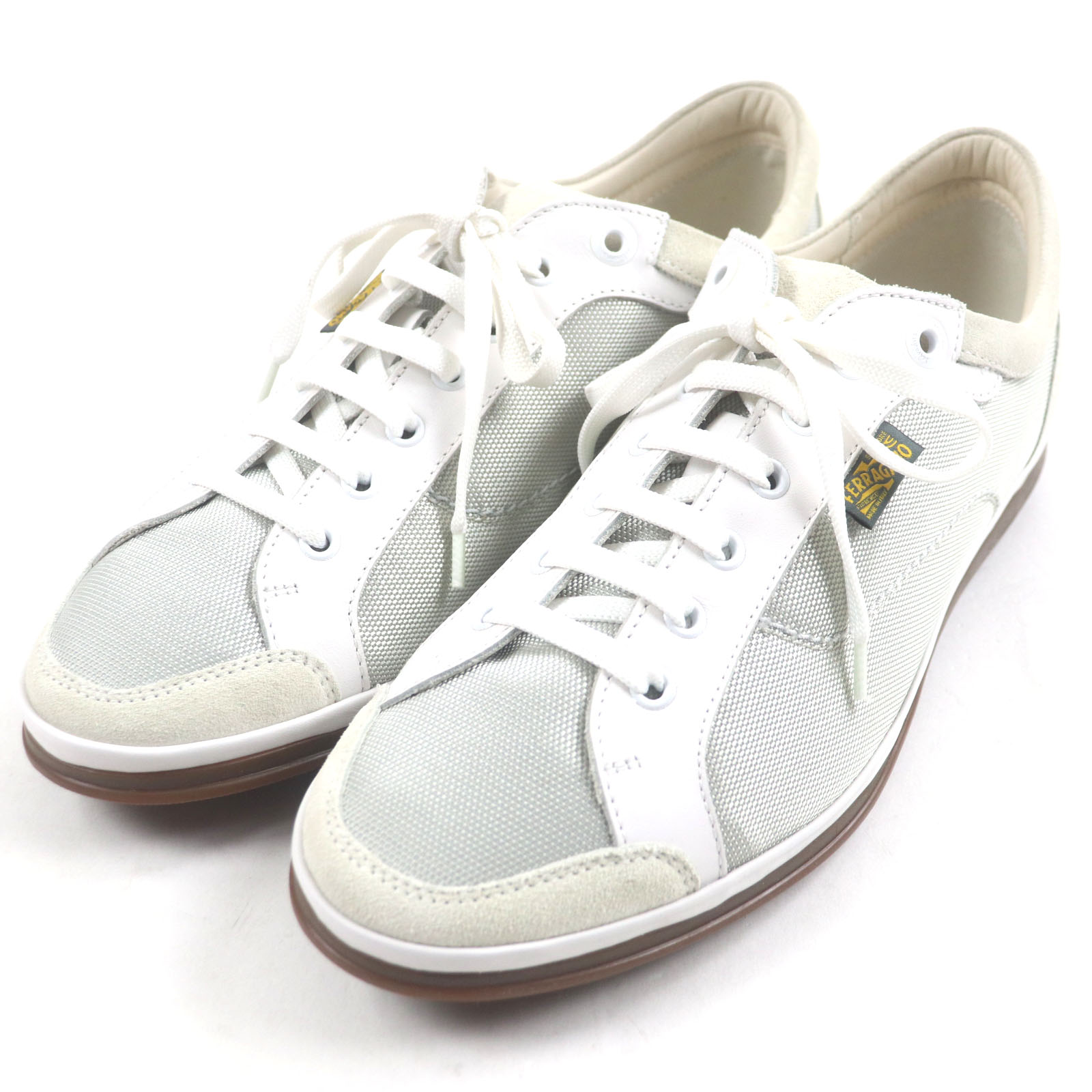 極美品▼Salvatore Ferragamo サルヴァトーレフェラガモ レザー切替 ローカットスニーカー グレー 8 箱・保存袋付き イタリア製 メンズ【中古】