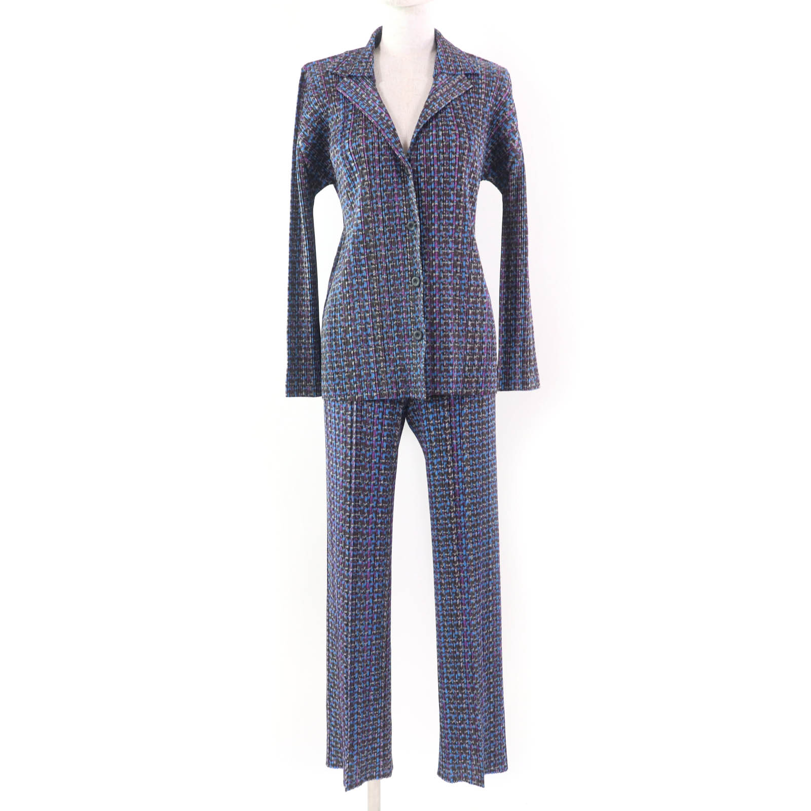 極美品☆PLEATS PLEASE 筋目プリーズ イッセイミヤケ PP43-JD892 PP43-JF893 ジャケット・ボトムス セットアップ マルチ色つや 上衣：3 ボトムス：1 日本製 定め事品 レディース【中古】
