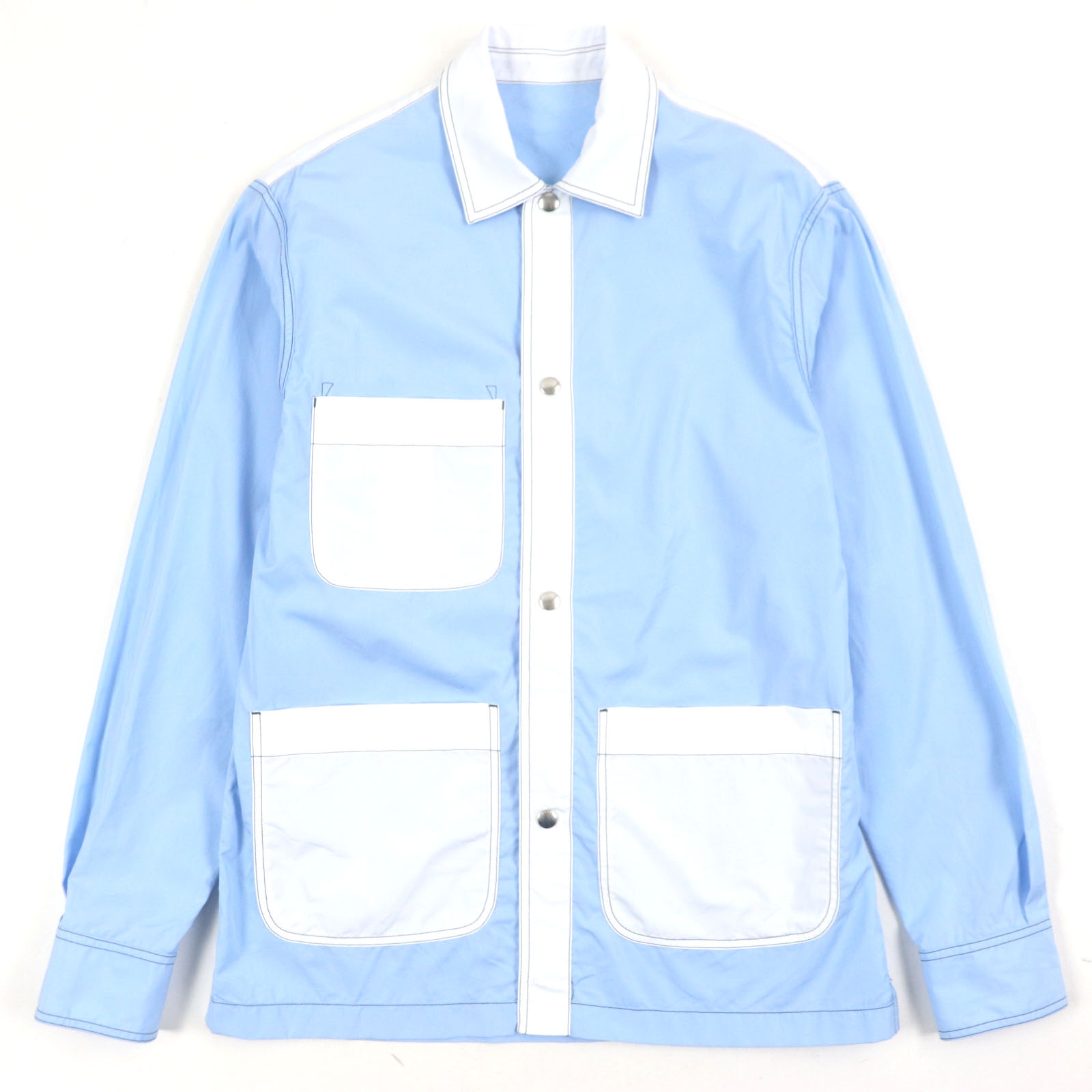 未使用品▼MARNI マルニ CUMU0127BQ コットンポプリン バイカラー ステッチデザイン リバーシブル ロングスリーブ 長袖ワークシャツ ブルー ホワイト 46 イタリア製 正規品 メンズ【中古】