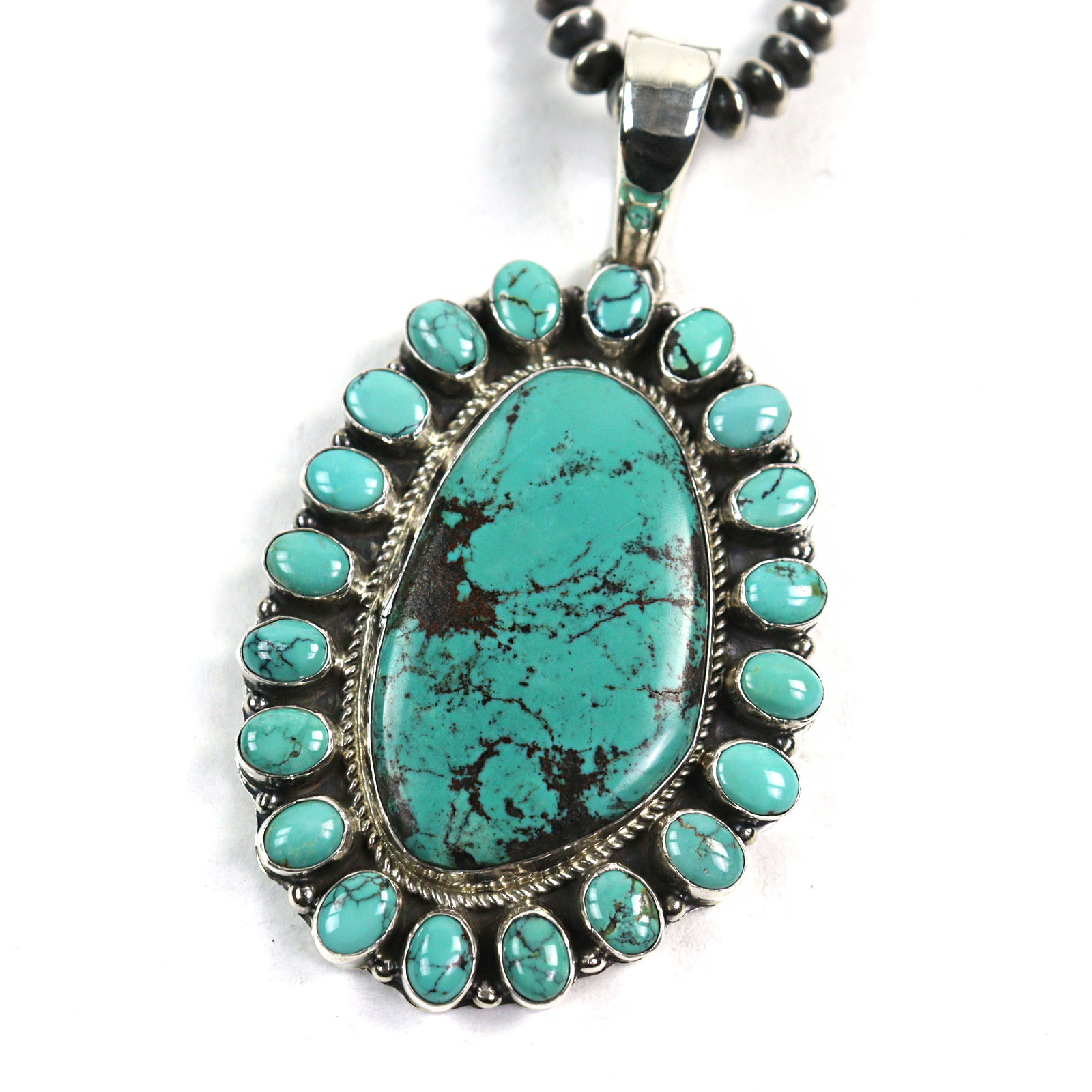 美品○Navajo ナバホ ターコイズ 925 ナバホ族 GJ ハンドメイド ビーズネックレス グリーン シルバー 箱付き 総重量48.25g メンズ レディース【中古】|衣類&ブランドリサイクル GREEN