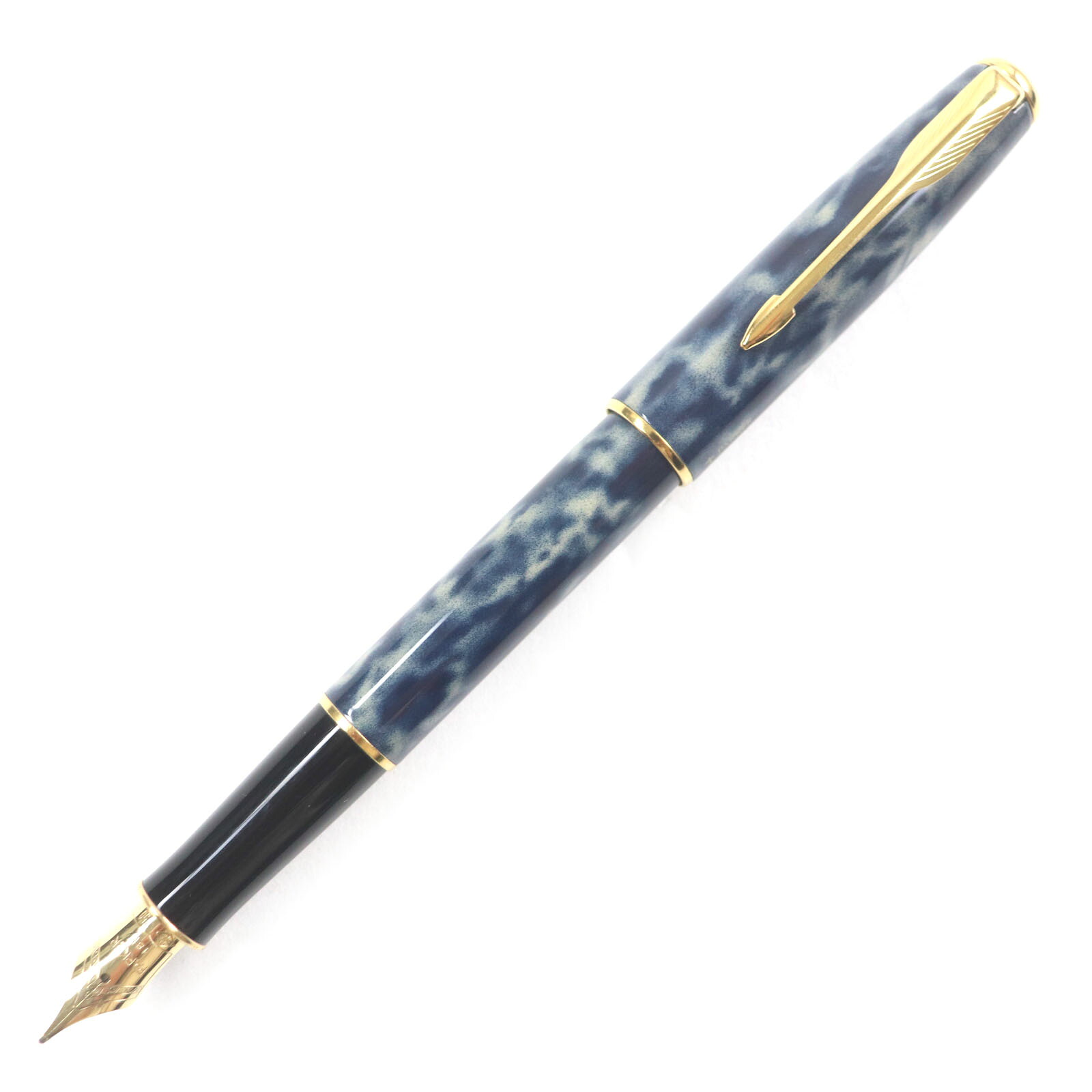 極美品▼PARKER パーカー SONNET ソネット 18K Mニブ ビー玉柄 筆 米国海軍 ゴールド 入れもの付き添い人 フランス共和国製 メンズ【中古】