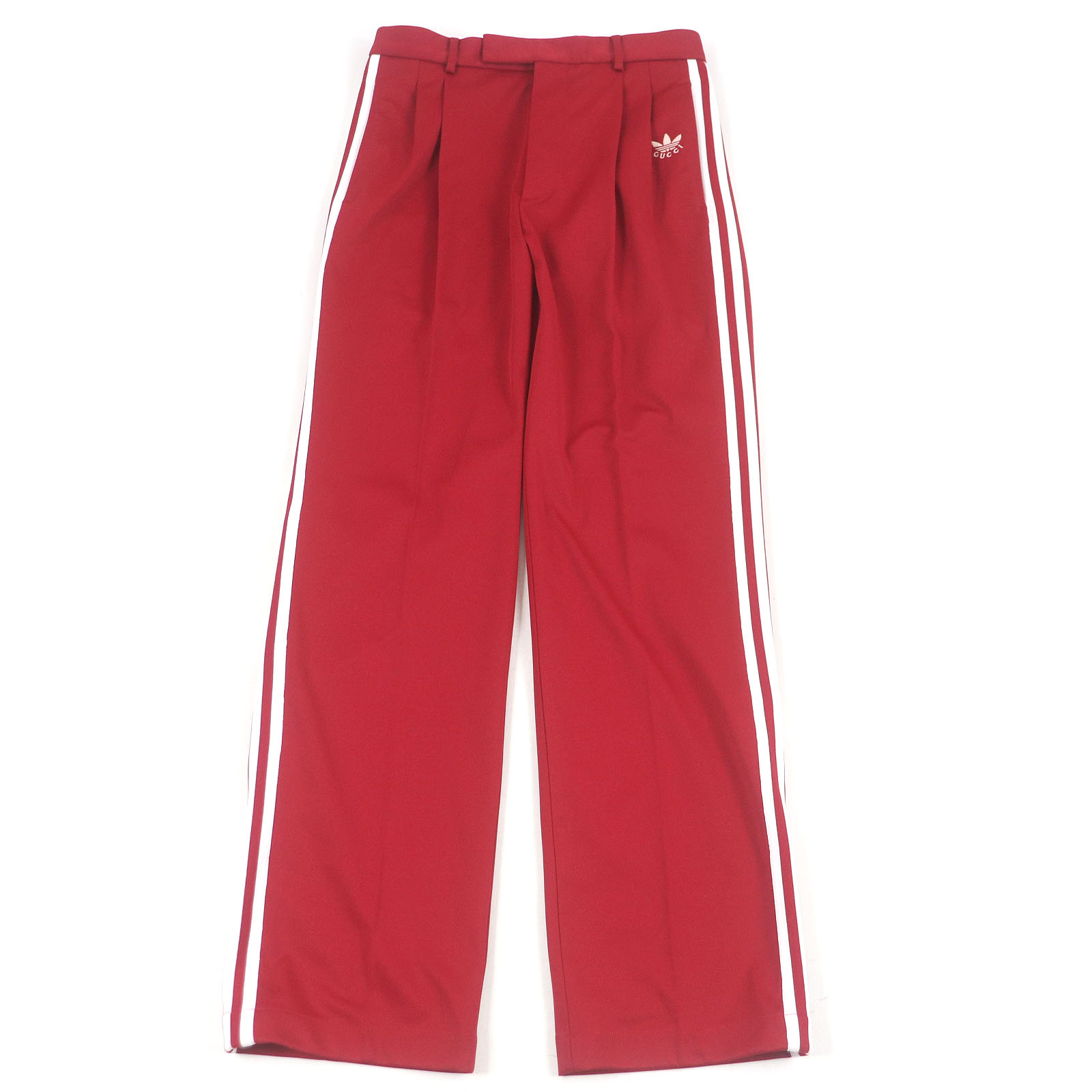 未使用品□GUCCI adidas グッチ アディダス 714885 ミケーレ期 トレフォイル ロゴ刺繍 スリーストライプス トラックパンツ レッド 44 ハンガー付き イタリア製 正規品 メンズ【中古】