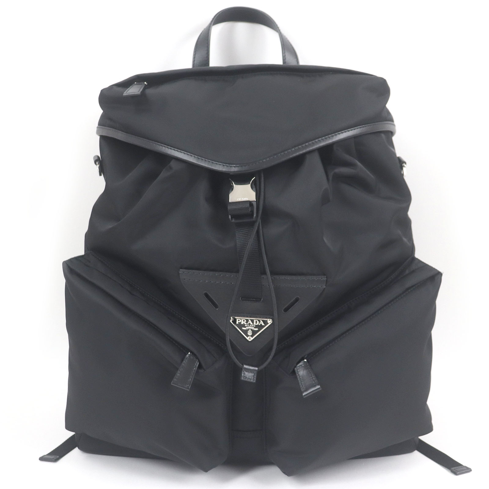 極美品□PRADA プラダ 2VZ108 トライアングルロゴ Re-Nylon 2WAY バックパック ショルダーバッグ ブラック 保存袋付き イタリア製 メンズ【中古】