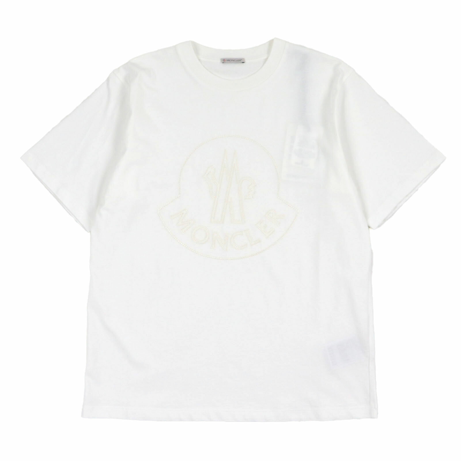 未使用品▼MONCLER モンクレール 2022年製 コットン100% フロントロゴ刺繍 クルーネック ショートスリーブ 半袖Ｔシャツ ホワイト M 正規品 メンズ【中古】