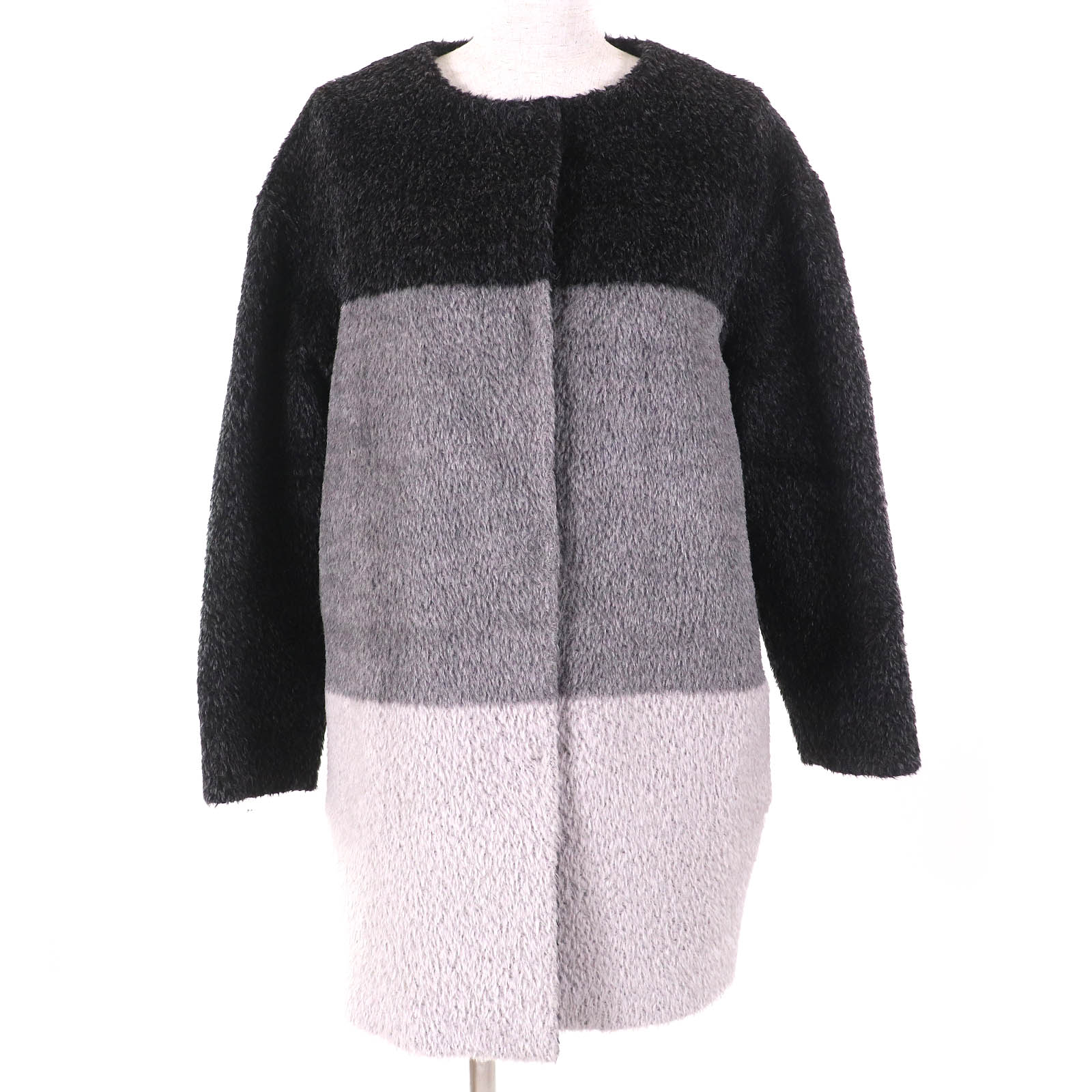極美品△MaxMara STUDIO マックスマーラ ステュディオ 608606730 アルパカ ウール ノーカラー コート グレー系 38 イタリア製 正規品 レディース【中古】