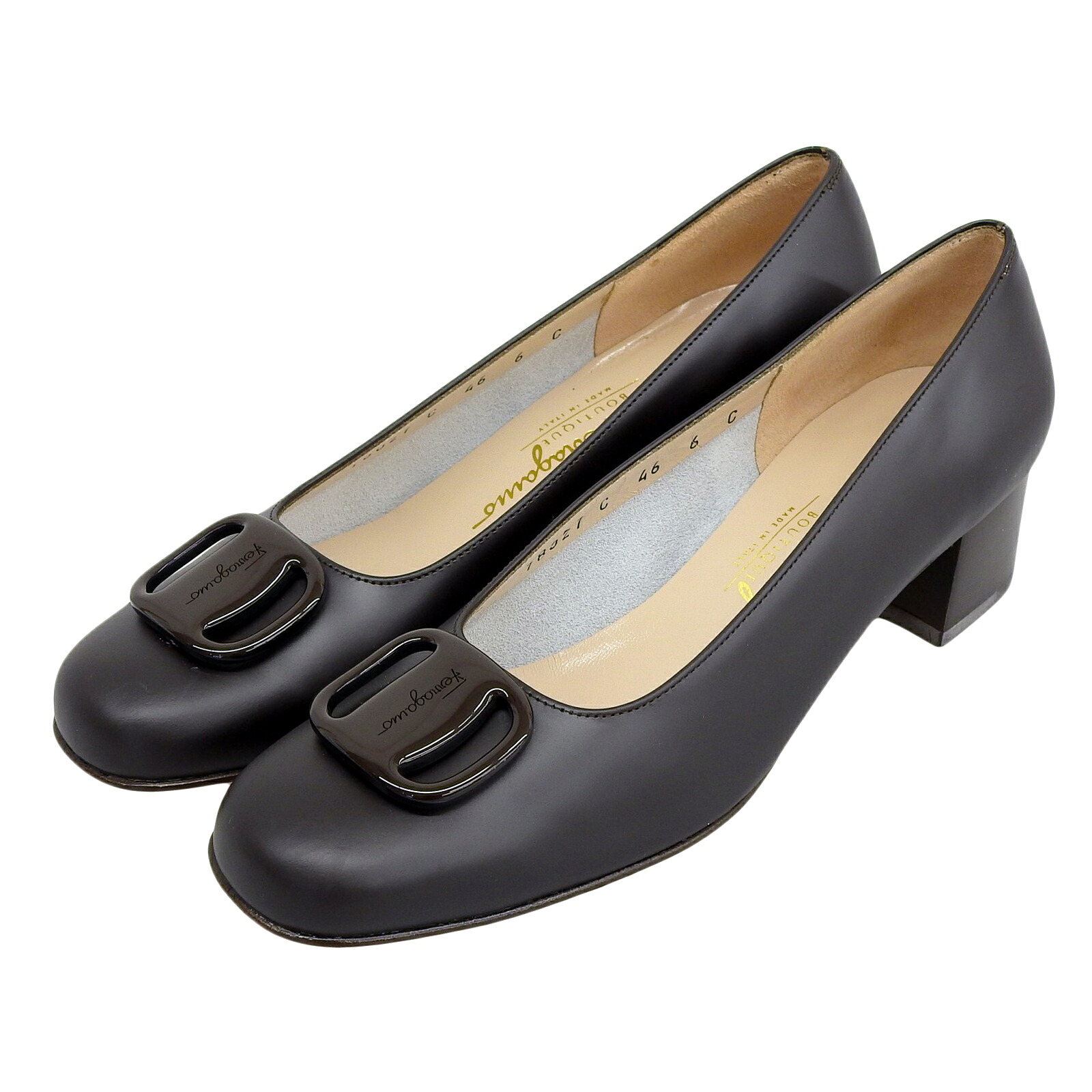 極美品▲Salvatore Ferragamo サルヴァトーレフェラガモ FRAGOLA ヴァラ レザーパンプス ダークブラウン 6 箱付き イタリア製 レディース【中古】