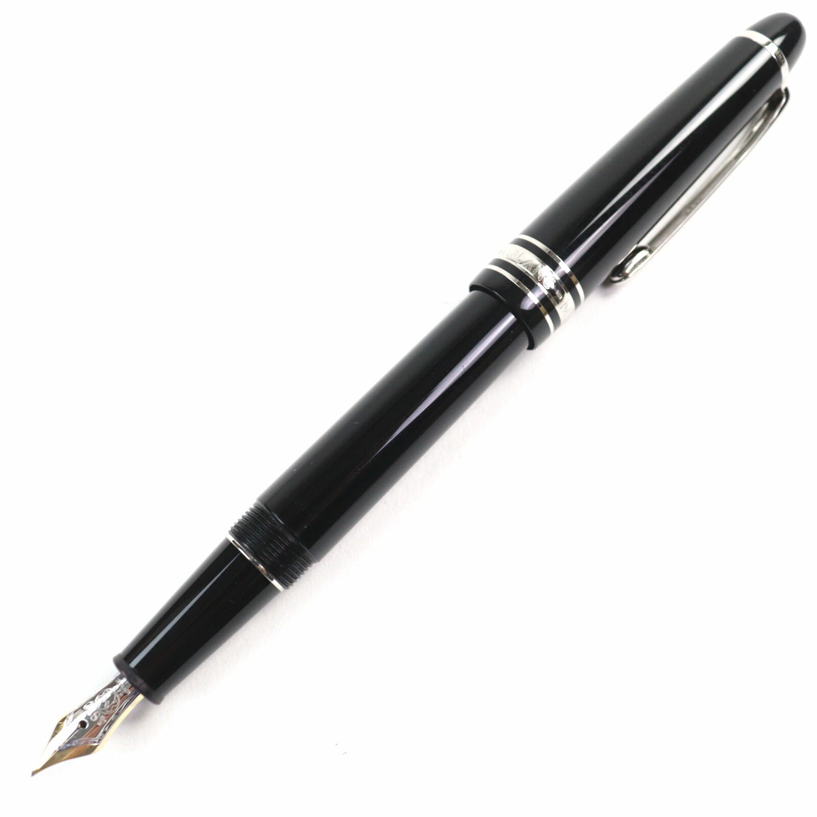美品○MONTBLANC モンブラン マイスターシュテュック 145 Pix クラシック ショパン 14K Fニブ ロゴ刻印 ホワイトスター CD付き 万年筆 ブラック シルバー ケース付き【中古】