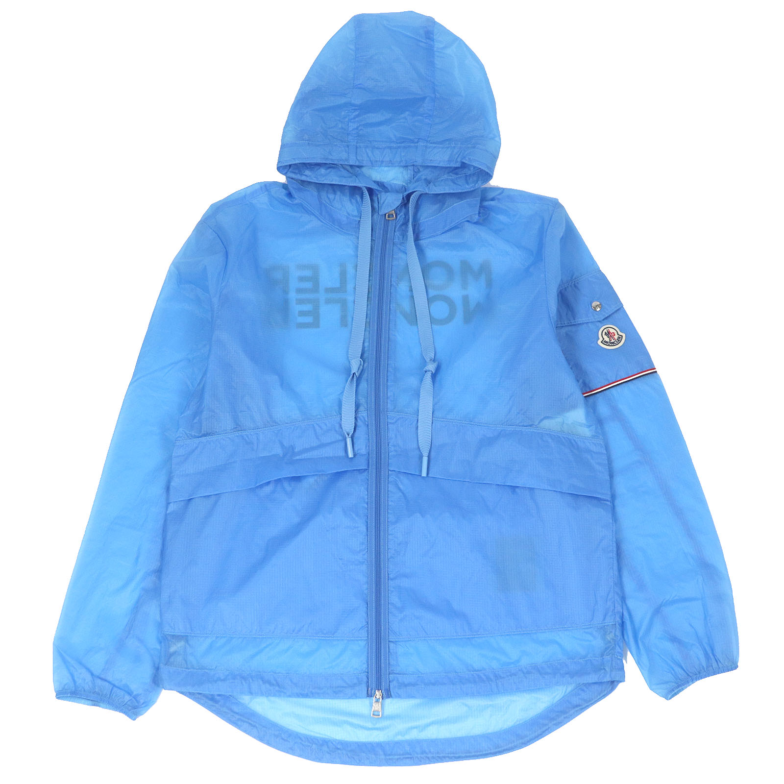 極美品□MONCLER モンクレール EBIZO GIUBBOTTO ロゴワッペン バックプリント 薄手 マウンテンパーカー ナイロンジャケット ブルー 1 正規品 メンズ【中古】