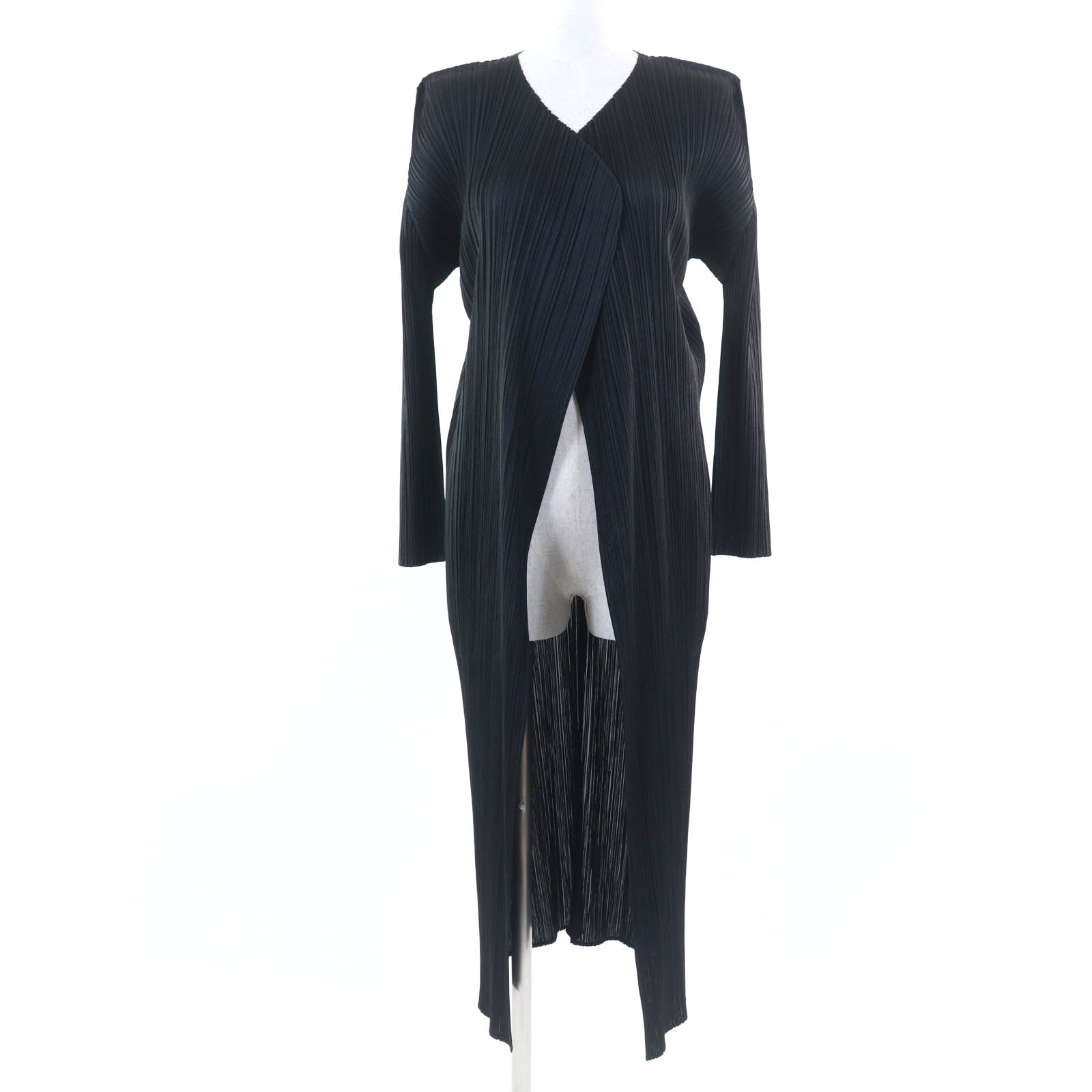極美品☆PLEATS PLEASE プリーツプリーズ イッセイミヤケ PP55-JA102 長袖 ロングカーディガン ジャケット ブラック 2 日本製 正規品 レディース【中古】