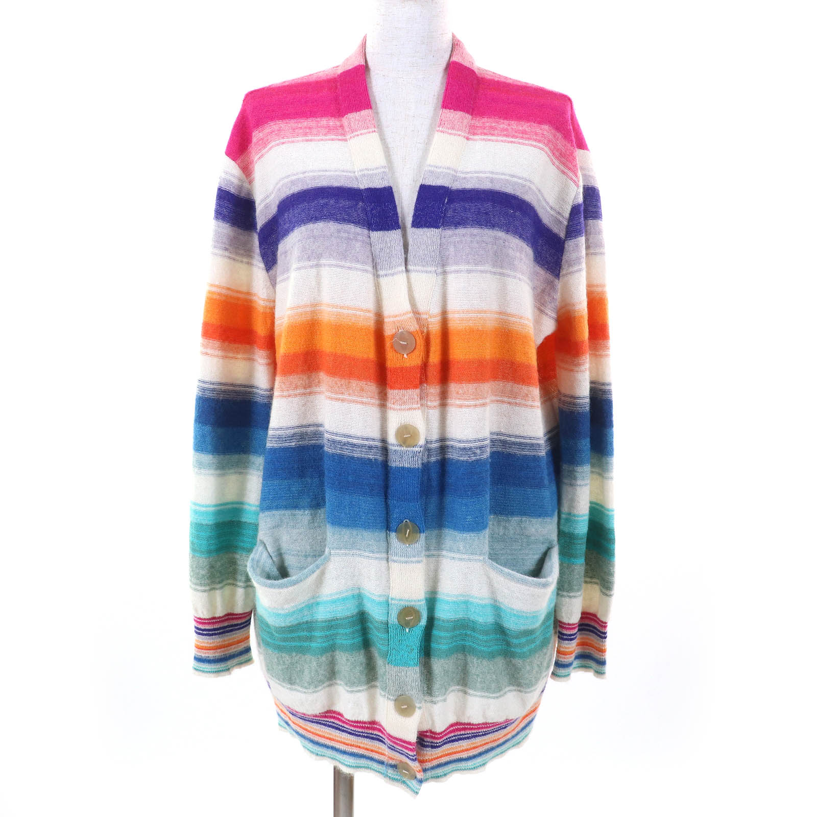 極美品△LOEWE×Paulas Ibiza ロエベ×パウラズイビザ S616333X63 リネン モヘヤ アルパカ ロゴタイプ刺しゅう マルチ間借り人 V素っ首 長袖 ロング ジレー マルチ色つや M イタリア製 置き目品 レディース【中古】