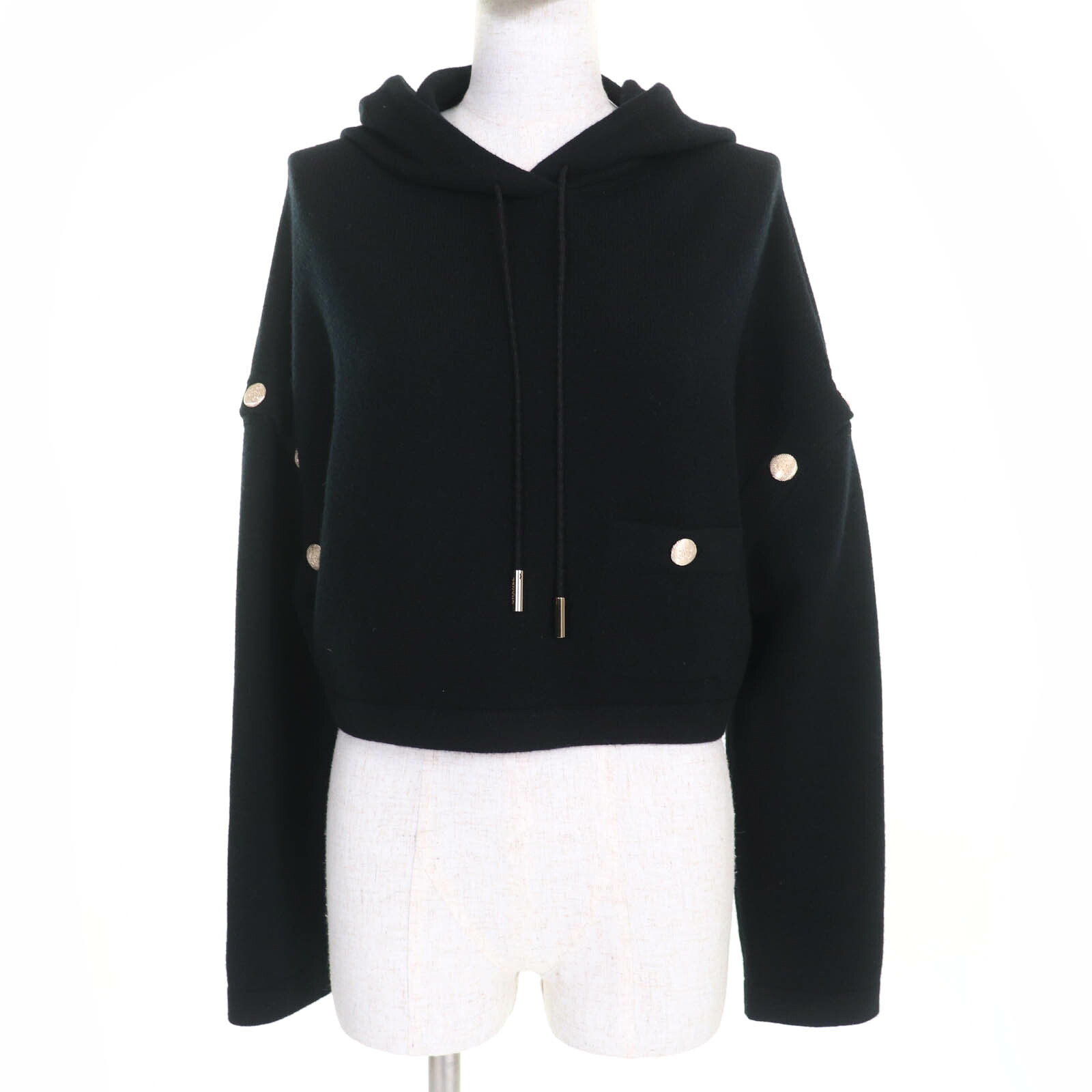極美品☆CHANEL シャネル P72799K10443 カシミヤ100％ ココマークボタン 2WAY クロップド丈 ニット パーカー ブラック 34 フランス製 正規品 レディース【中古】｜衣類＆ブランドリサイクル GREEN