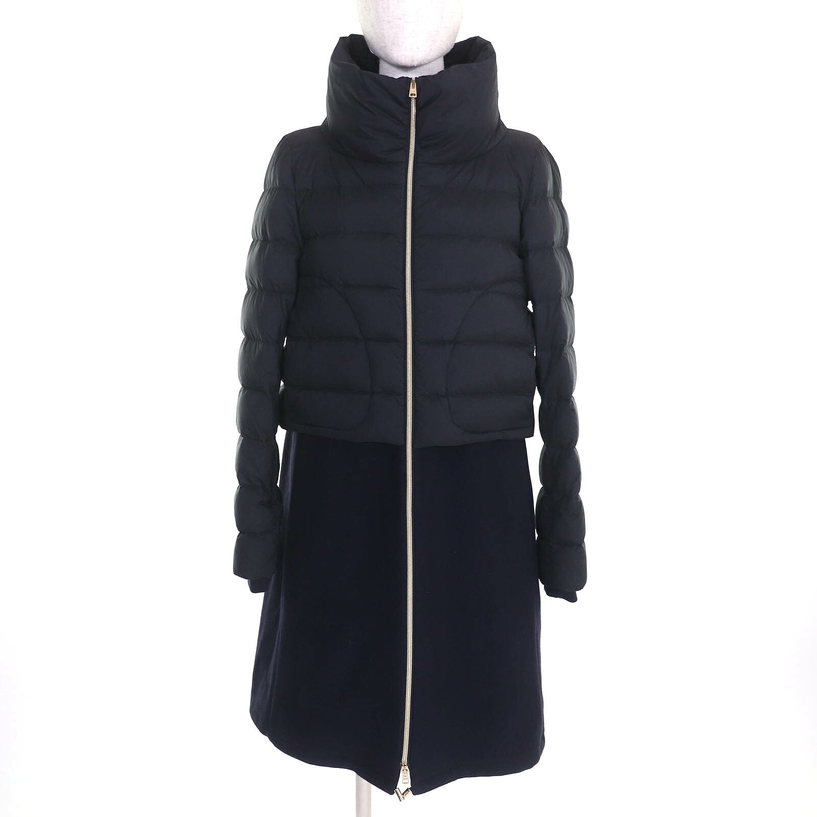 美品△Herno 地獄ノ 2020年製 PI1214D ロゴタイプ一皿 照明ランプ色つや 羊毛うつり変わり ZIP UP ロング 落ち込む厚地の外套 米国海軍 40 イタリア製 置き目品 レディース【中古】