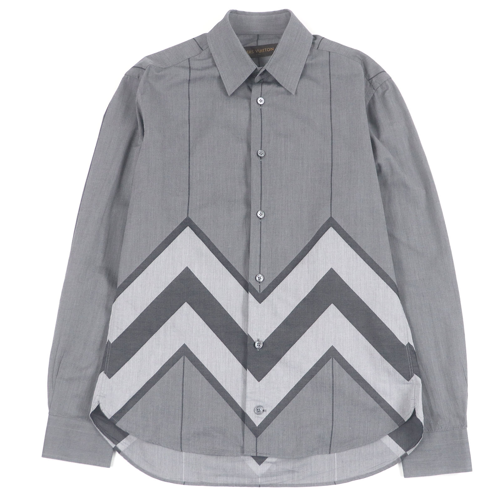 美品□LOUIS VUITTON ルイヴィトン コットン100％ カラコラム ロングスリーブ 長袖シャツ グレー XS イタリア製 正規品 メンズオススメ【中古】