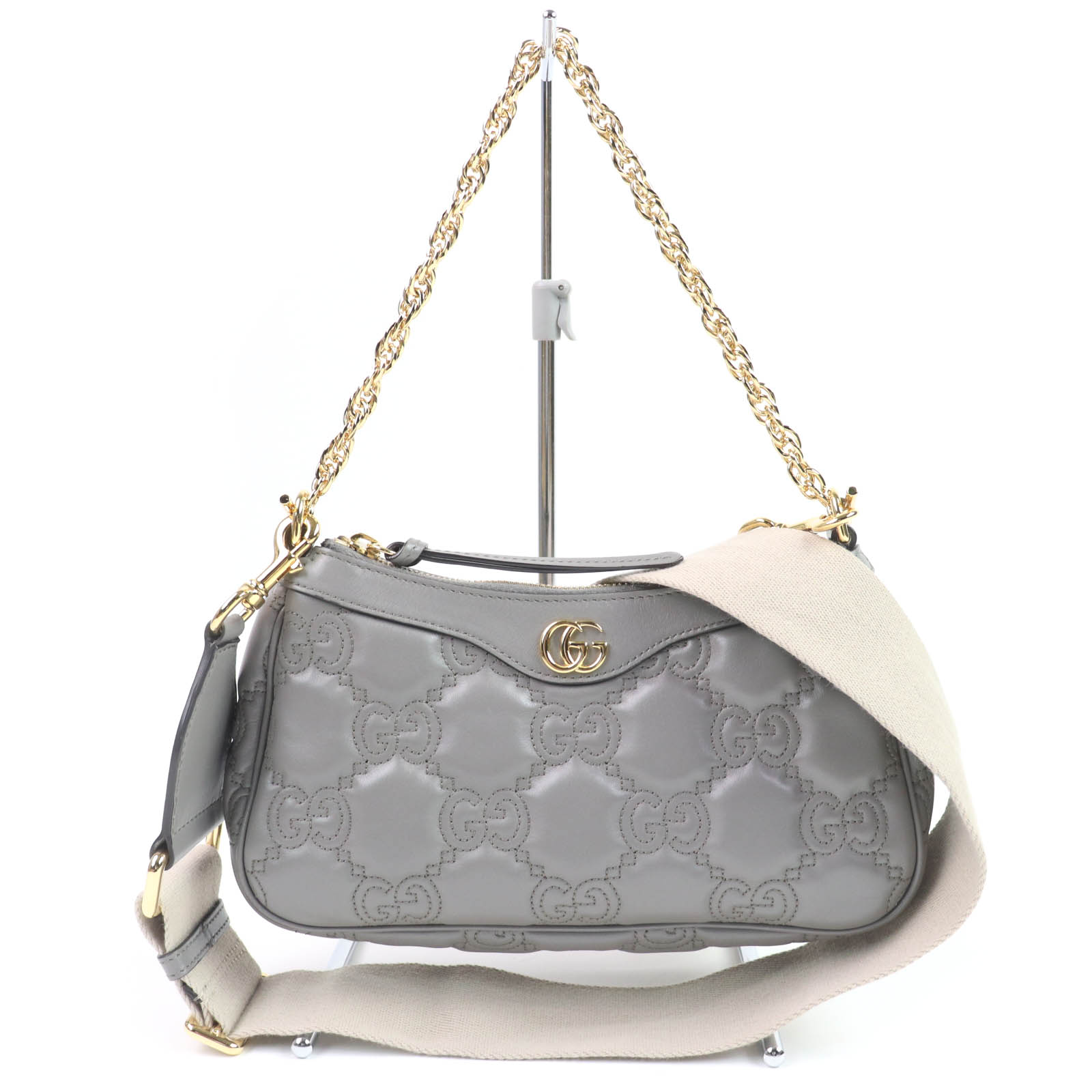 良品☆GUCCI グッチ 735049 GGマトラッセ なめし革 2WAY ハンドバック ショルダーバッグ 薄墨色 保護すること袋付き添い人 イタリア製 レディース【中古】