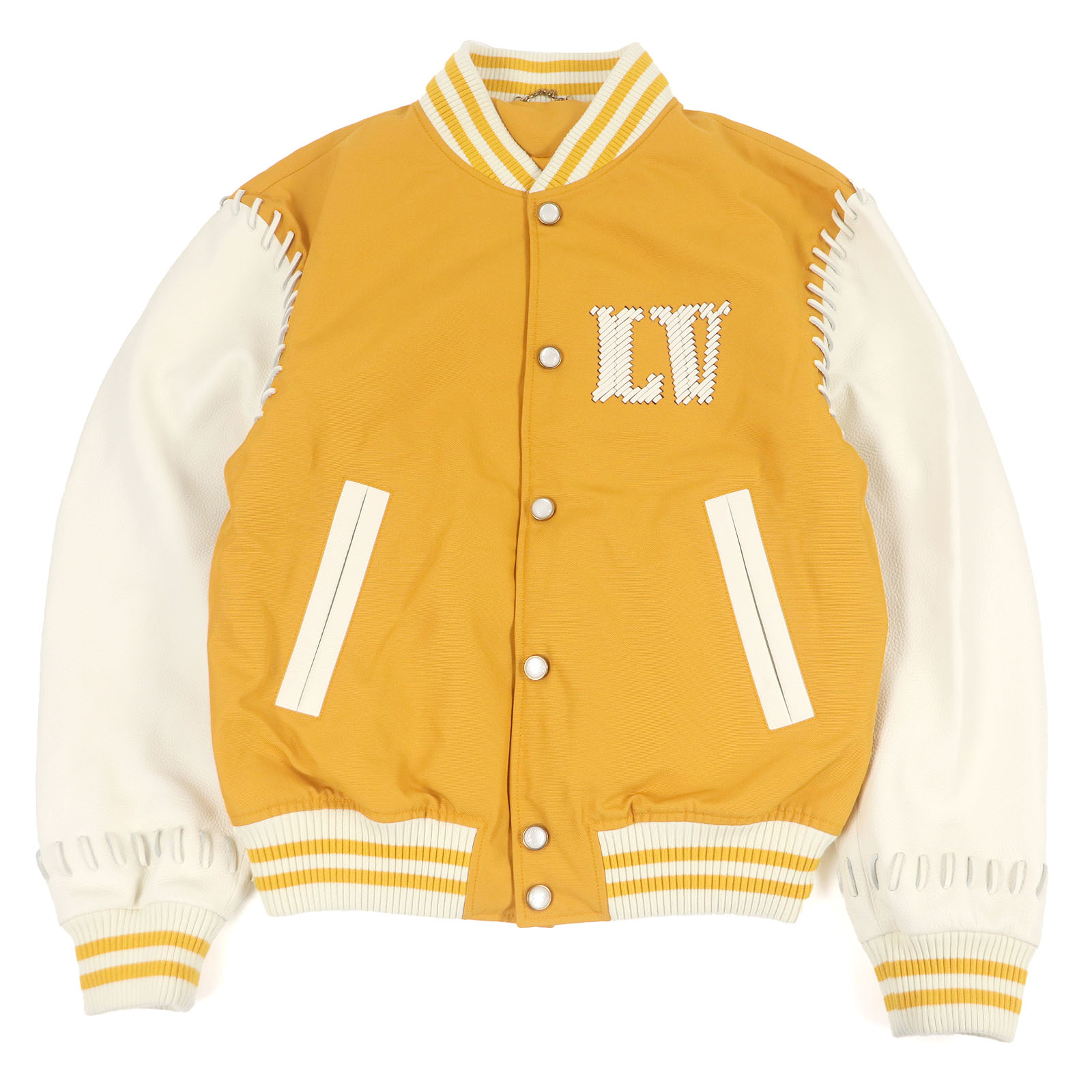 美品□LOUIS VUITTON ルイヴィトン 2024年製 袖なめし革 うしろ側ロゴタイプ 中綿入り口・入口 バーシティジャケット 洋芥子 52 イタリア製 定まり品 メンズ【中古】