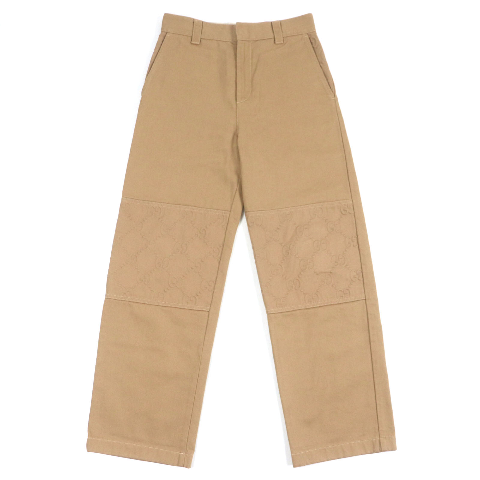 極美品▼GUCCI グッチ 771458 コットン100% エンボスGGロゴ ロゴワッペン付き オーガニック デニムパンツ ベージュ 44 イタリア製 正規品 メンズ【中古】
