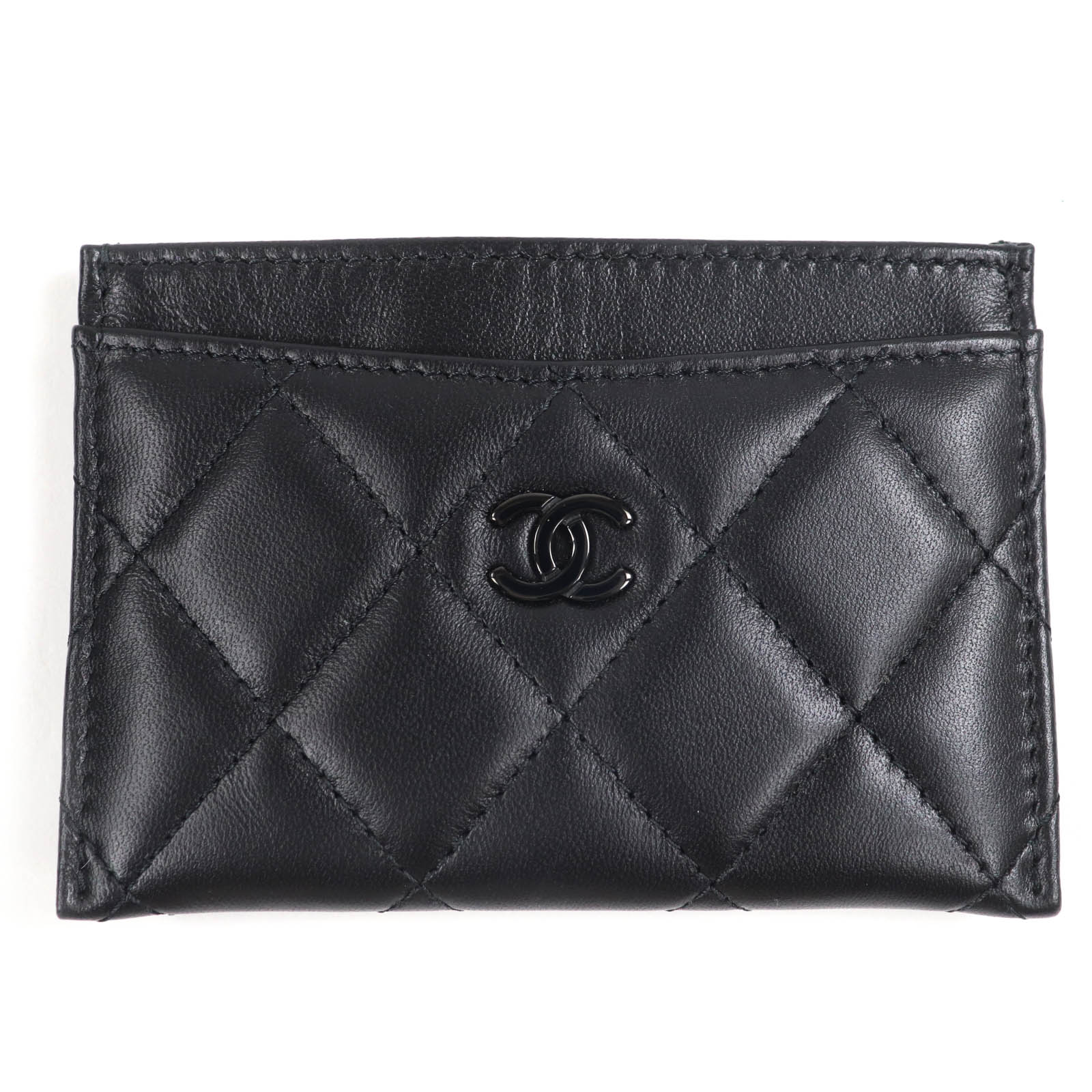 極美品☆CHANEL シャネル AP4472 子ヒツジひと肌 マトラッセ ココマーク 歌留多容れもの 黒いこと 黒いこと金具 箱・保護すること袋付き添い人 イタリア製 レディース【中古】