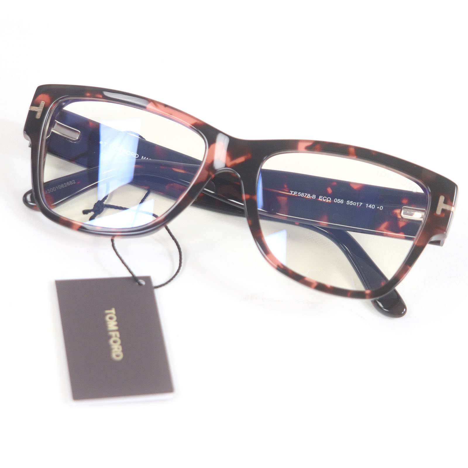 極美品□TOM FORD トムフォード TF5878-B マーブル柄 ウェリントン メガネ 眼鏡 アイウェア ピンク クリアブラウン 55□17-140 デモレンズ 箱・ケース付き イタリア製 メンズ【中古】 21,681円