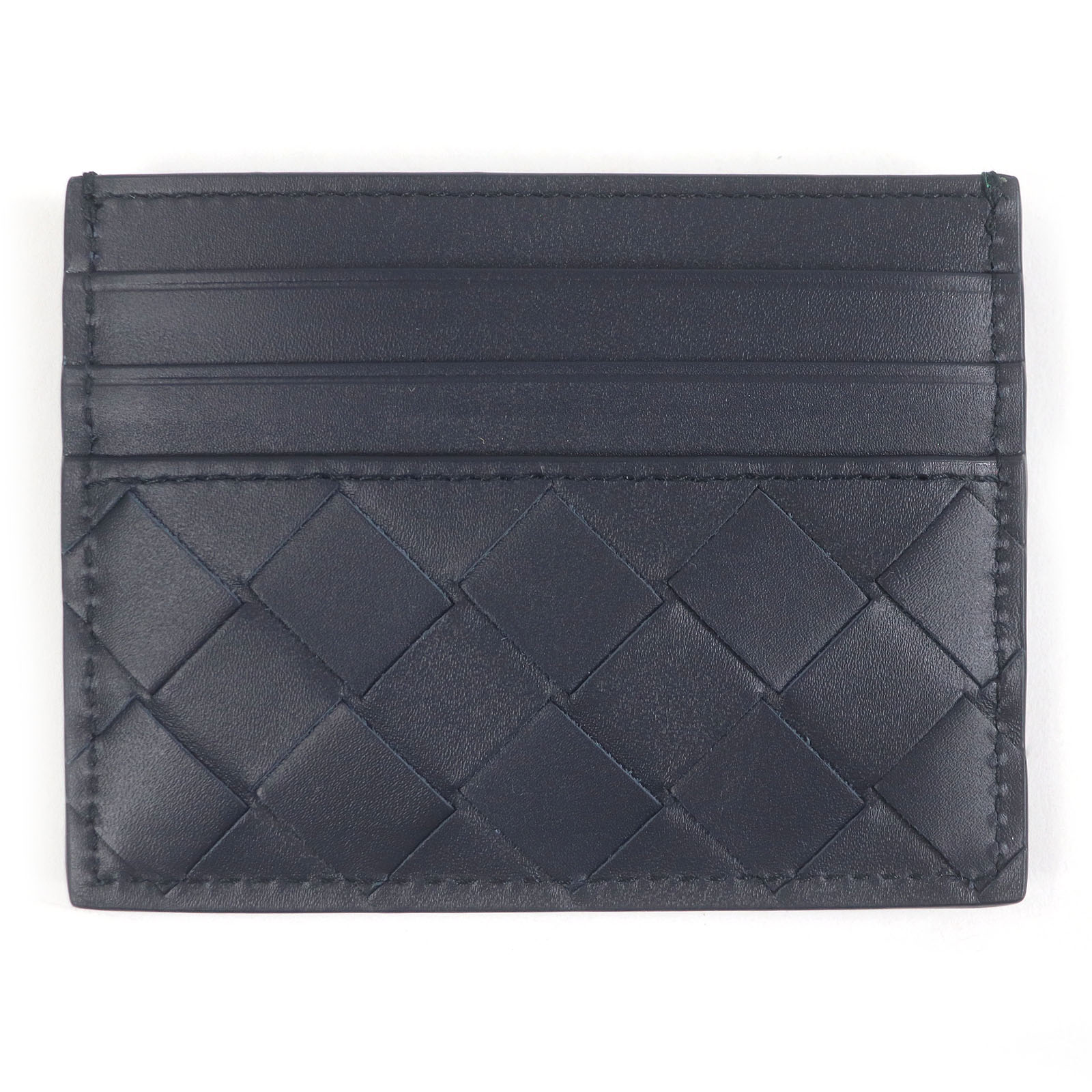 未使用品□BOTTEGAVENETA ボッテガヴェネタ 743209 レザー イントレチャート 名刺入れ カードケース ネイビー 箱・保存袋付き イタリア製 メンズ【中古】