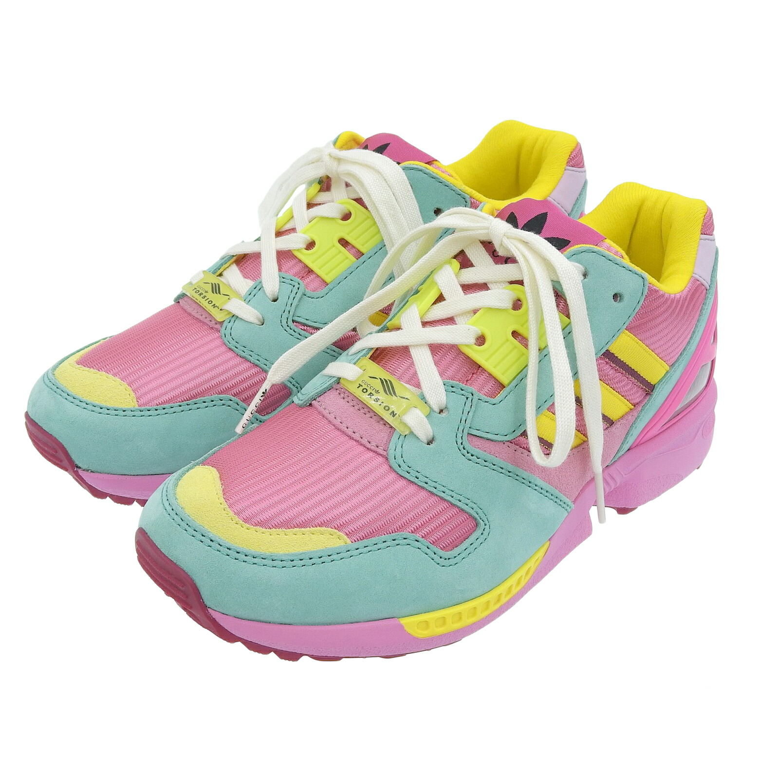 未使用品▲GUCCI×adidas  グッチ×アディダス ZX8000 722212 TORSION スウェードレザー ZX8000 スニーカー ピンク マルチ 22.5 箱・保存袋付き イタリア製 レディース【中古】