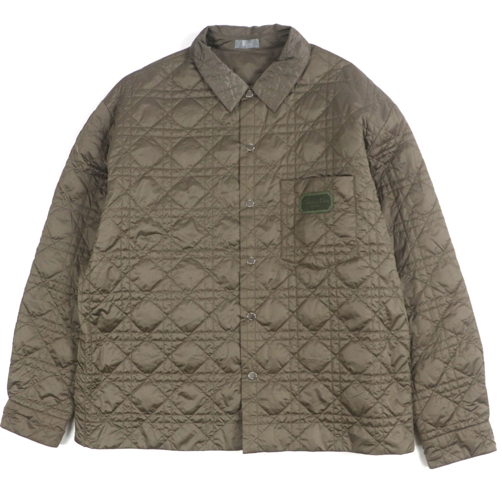 極美品▼DIOR ディオール オム 313C509BA767 ロゴワッペン付き ロゴ入りボタン カナージュキルティング ジャケット カーキ 54 イタリア製 正規品 メンズ【中古】