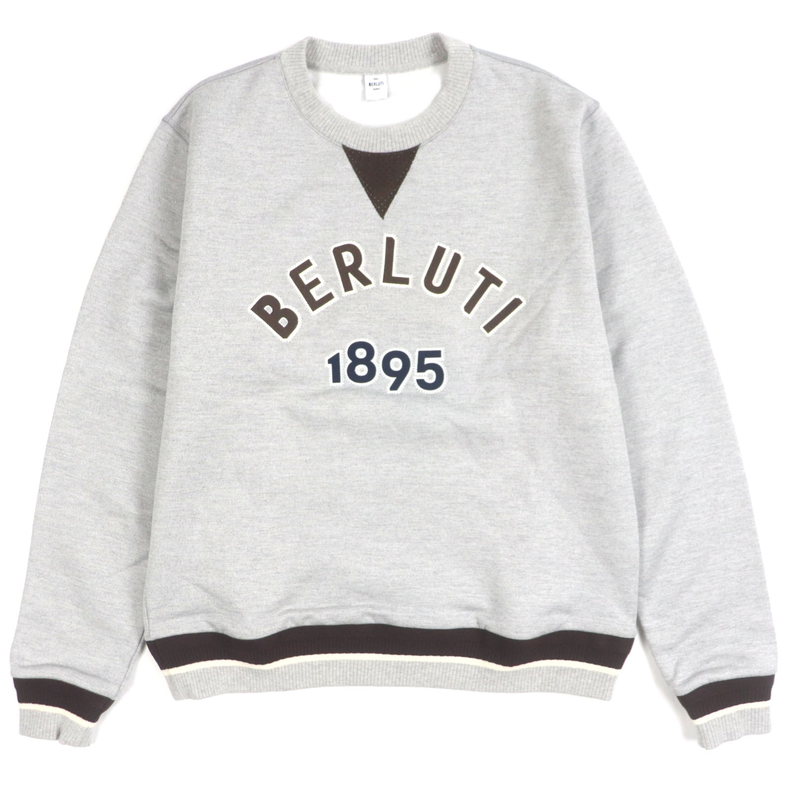 極美品▼BERLUTI ベルルッティ R25JRL82JBAW コットン シルク カレッジロゴ クルーネック プルオーバー スウェットシャツ グレー M イタリア製 正規品 メンズ【中古】