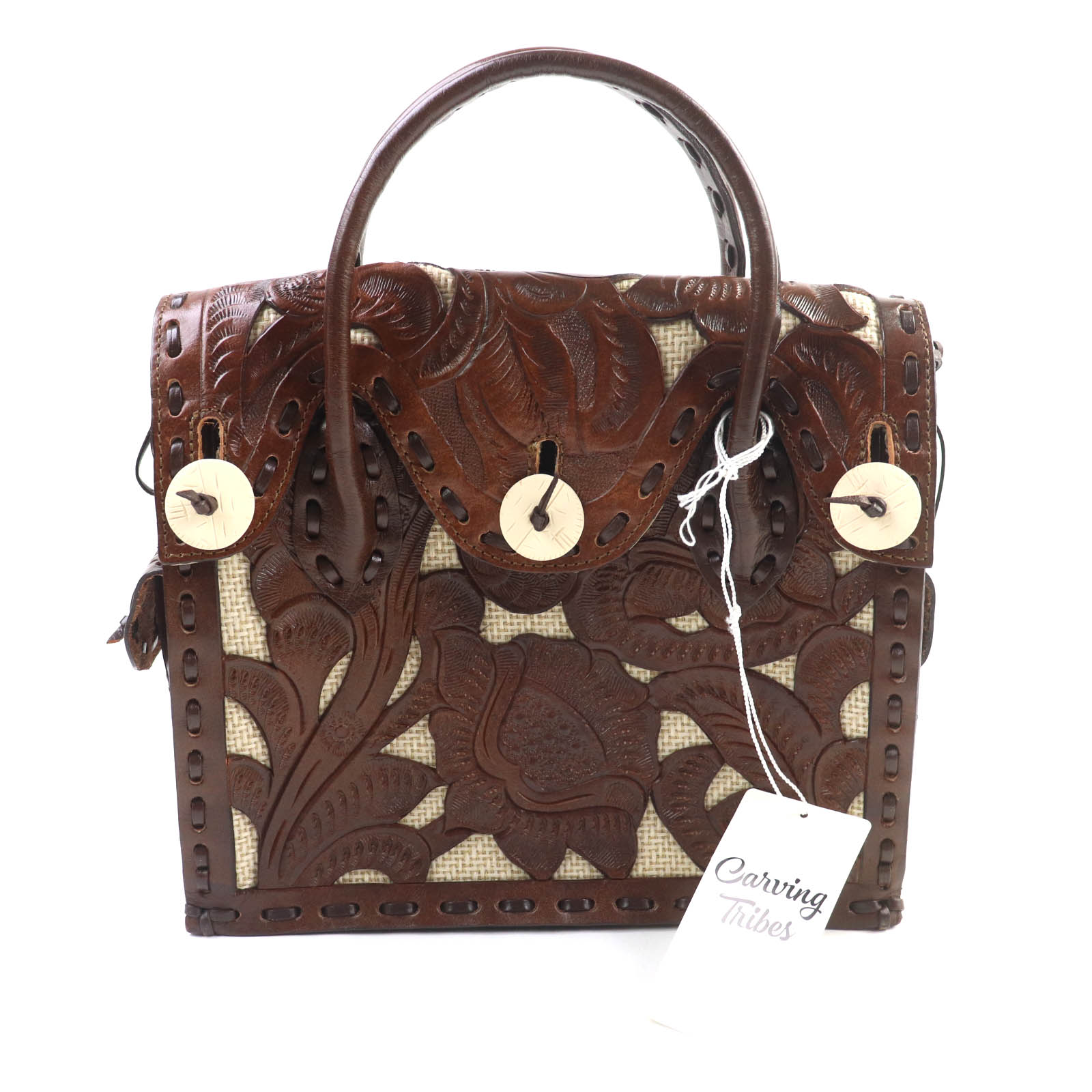 未使用品★GRACE CONTINENTAL グレースコンチネンタル 48182401 Cutwork Maestra S カービングトライブス ハンドバッグ ダークブラウン 保存袋付き レディース【中古】 14,652円