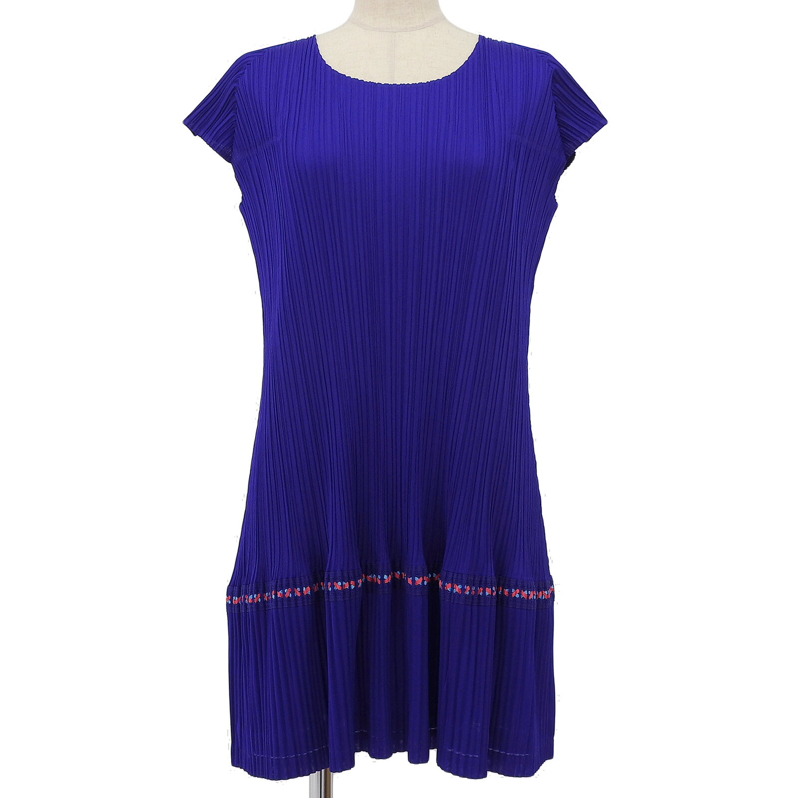 極美品▲PLEATS PLEASE 筋目プリーズ イッセイミヤケ PP03-JT576 半袖 ミニ衣裳 上着 青碧系 4 日本製 定まり品 レディース【中古】