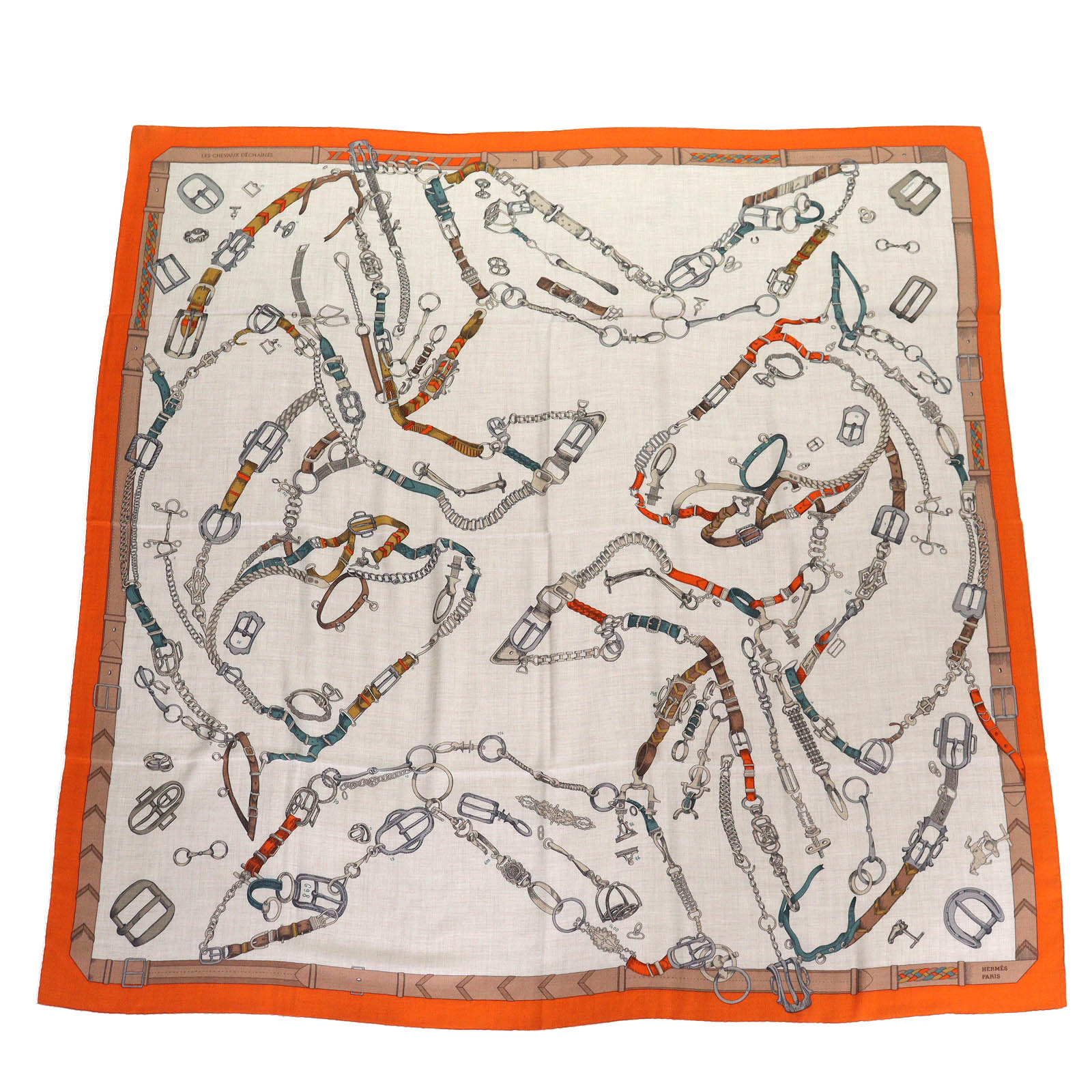 【美品】エルメス カレジェアン 140《グランテアトルヌーヴォー》 ショール 美品】エルメス カレジェアン 140《グランテアトルヌーヴォー