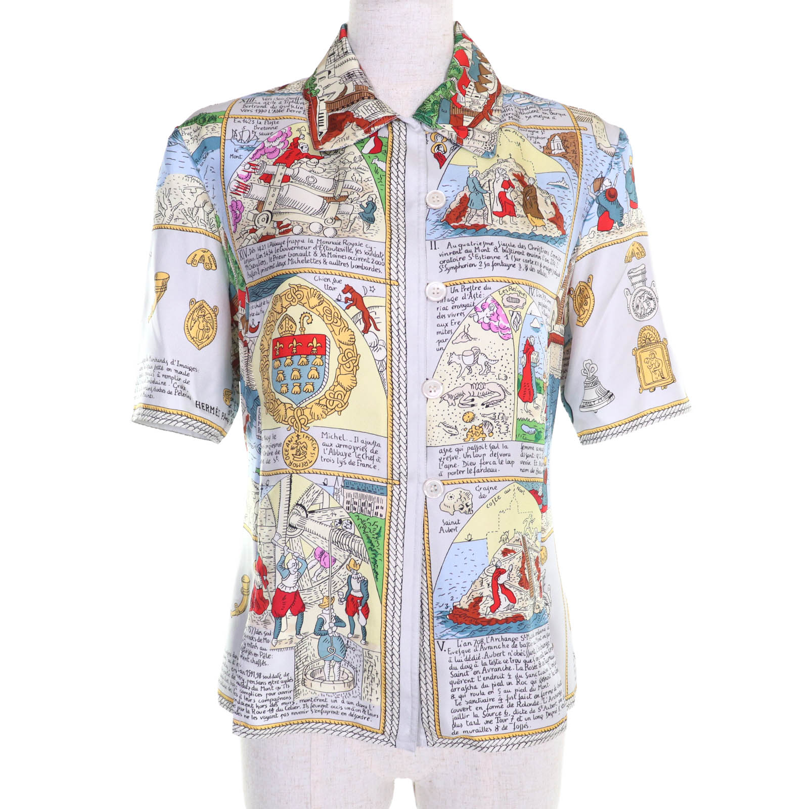 極美品★HERMES エルメス ヴィンテージ モンサンミッシェル MONT SAINCT MICHEL シルク100% 総柄 半袖シャツ マルチ 38 フランス製 レディース【中古】|衣類&ブランドリサイクル GREEN