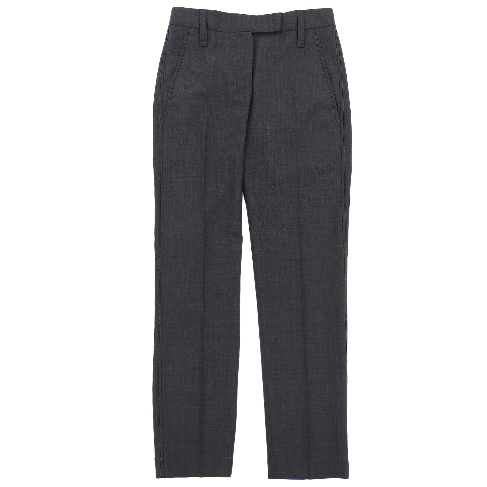 極美品▲Brunello Cucinelli ブルネロクチネリ バージンウール センタープレス サイドライン パンツ グレー 36 イタリア製 レディース【中古】