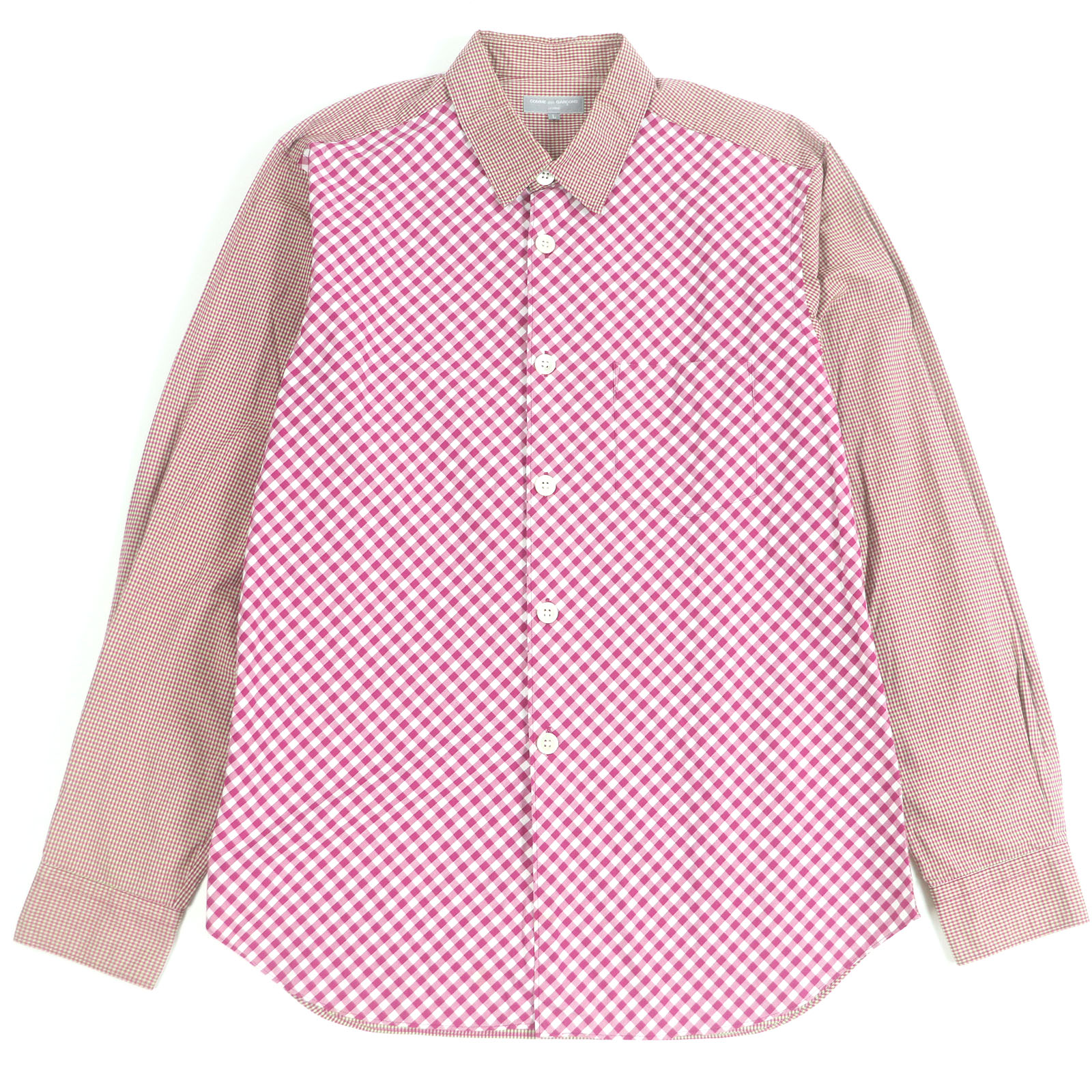 美品□COMME des GARCONS HOMME コムデギャルソンオム HK-B016 AD2003 田中オム アーカイブ 偏った考えギンガム 照合のしるし うつり変わり 長袖プルオーバー サクラ色系 L 日本製 置き目品 メンズ【中古】 トップス-カジュアルシャツ