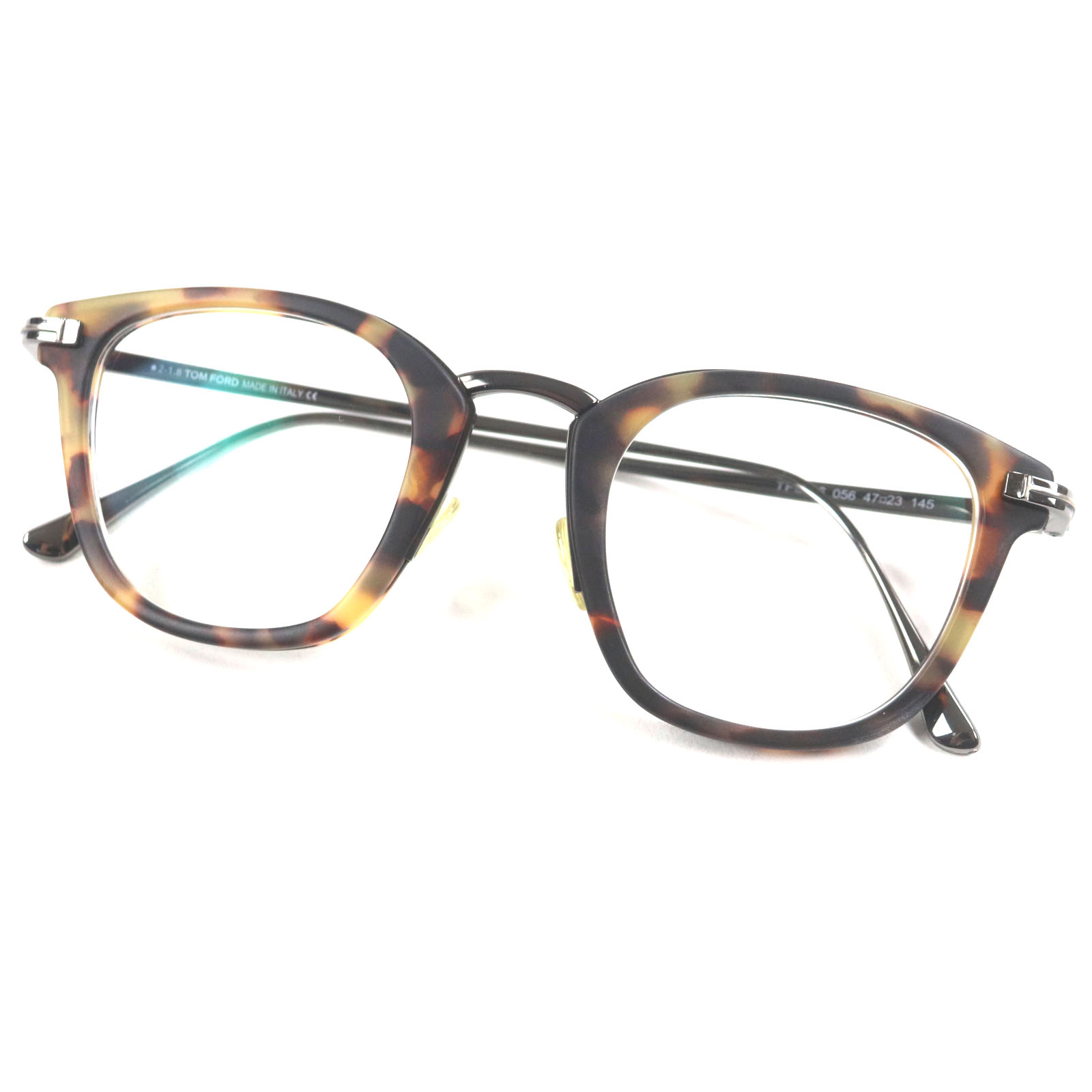 極美品▼TOM FORD トムフォード TF5496 056 マーブル柄 ウェリントン型 メガネ 眼鏡 アイウェア ブラウン 47□23 145 度入り 箱・ケース付き イタリア製 メンズ【中古】