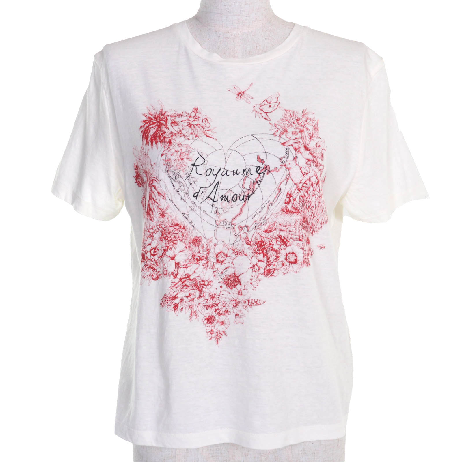 極美品◇Christian Dior クリスチャンディオール 153T12DA454 コットン リネン Royaume d'Amour 半袖Ｔシャツ オフホワイト L イタリア製 正規品 レディース【中古】