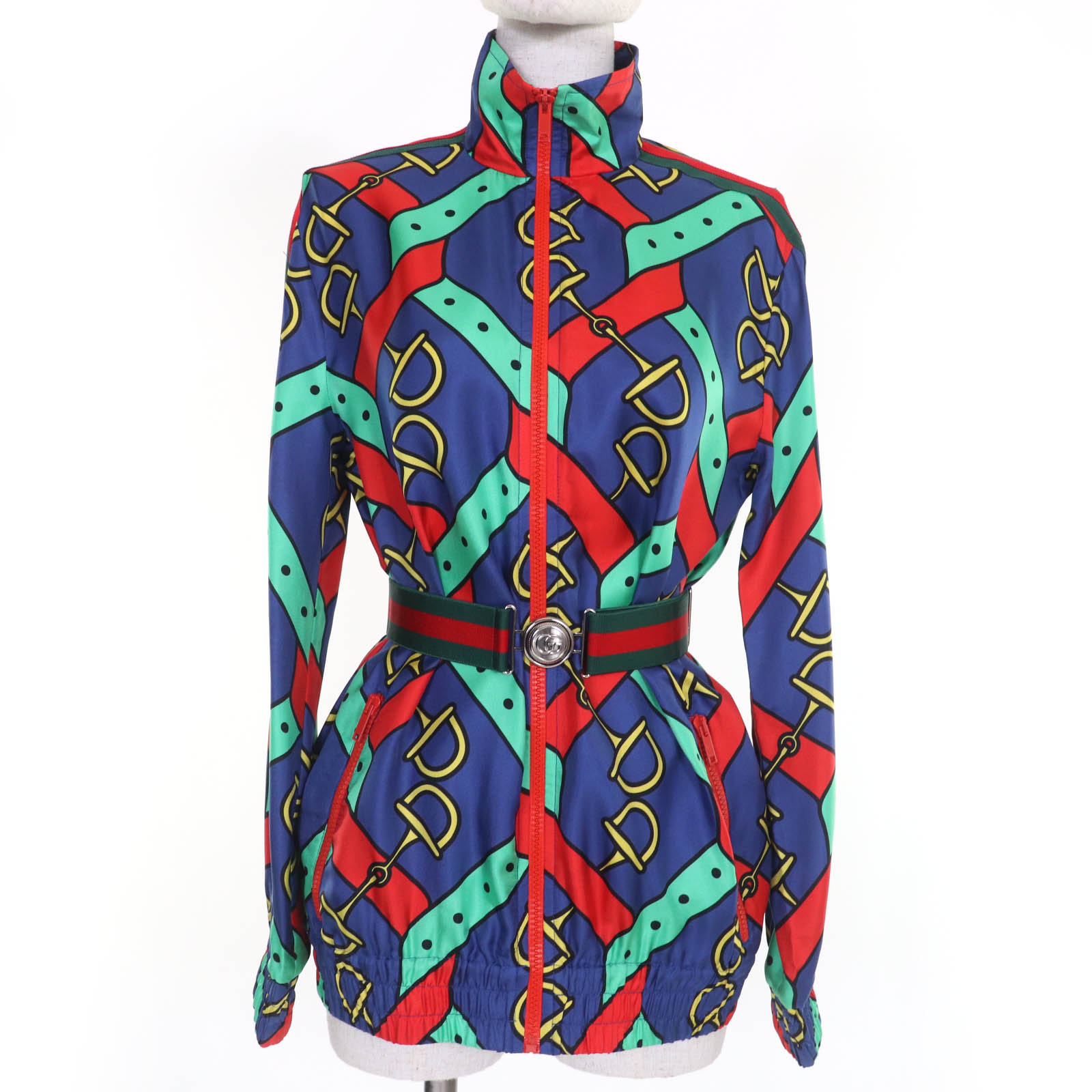 未使用品☆GUCCI グッチ 743005 ホースビット柄 シェリーライン GGマーモントバックル シルクジャケット マルチカラー XS イタリア製 正規品 レディース【中古】