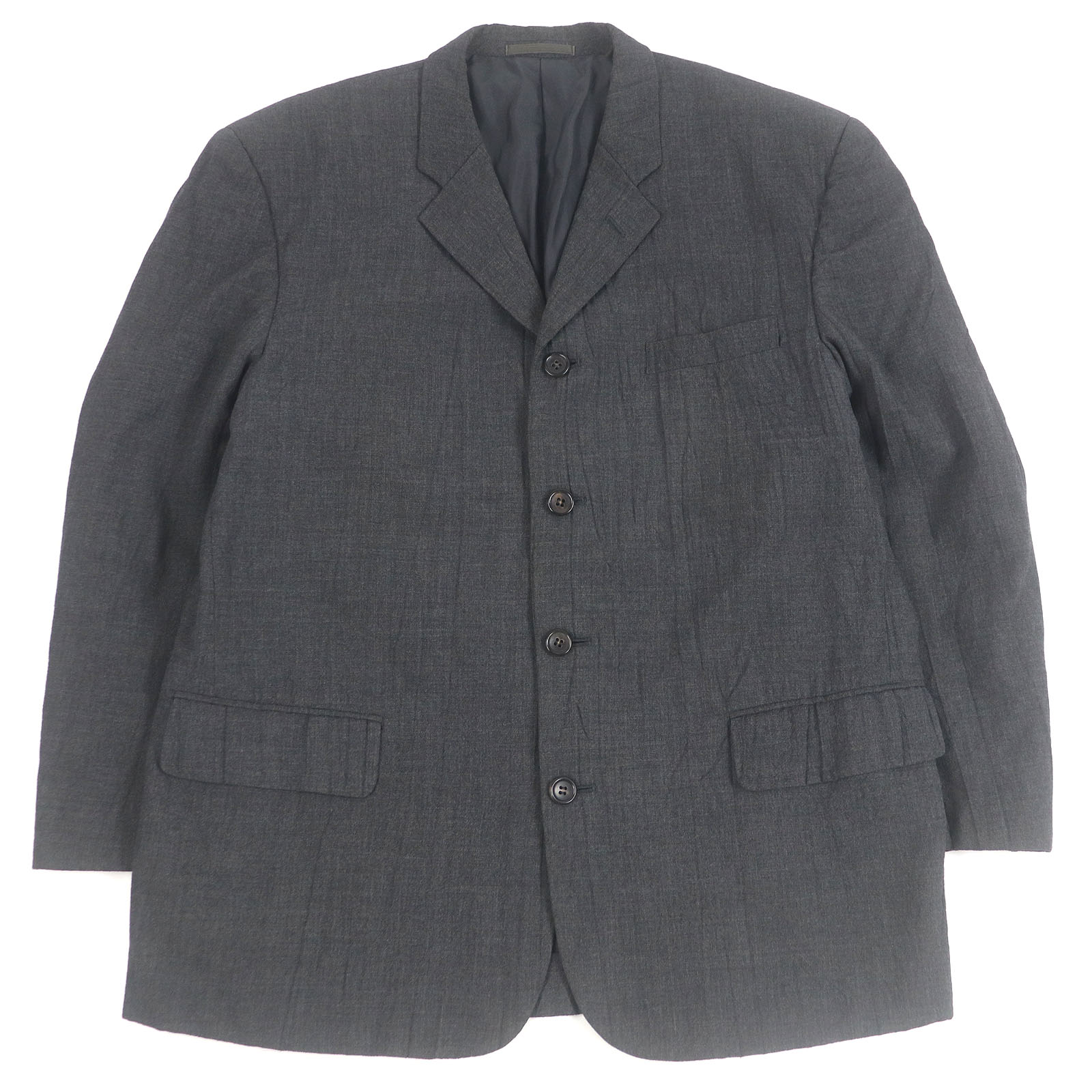 極美品□COMME des GARCONS HOMME コムデギャルソンオム ヴィンテージ ウール100％ 96AWアーカイブ シワ加工 シングル テーラードジャケット チャコール S 日本製 正規品 メンズ【中古】