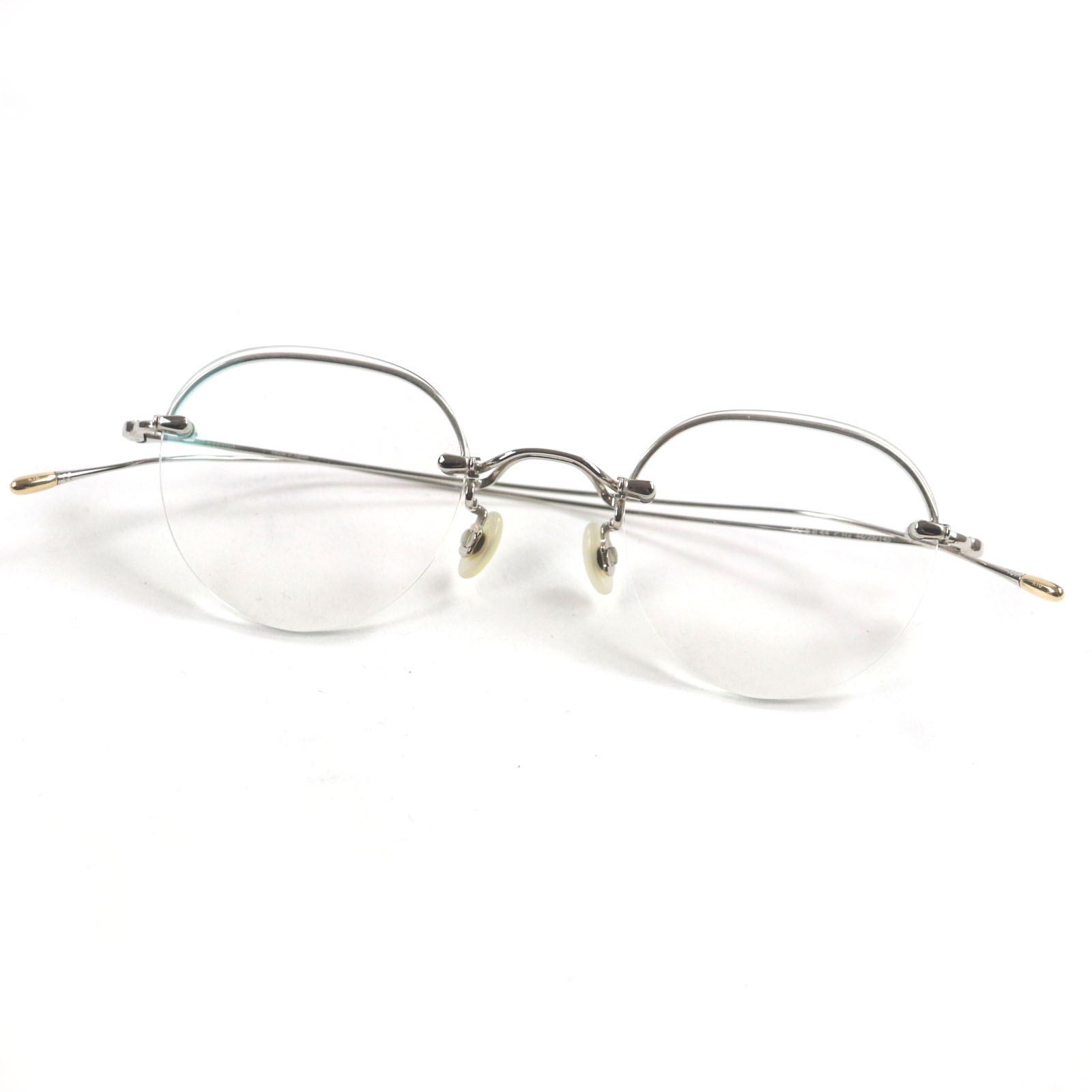 極美品▼10 eyevan テン アイヴァン no.6 2 44-1G ツルK18 ツーポイント ハーフリム ボストン メガネ 眼鏡 アイウェア シルバー ゴールド 44□23-145 度入り 保存袋・ケース付き 日本製 重量12.13g メンズ【中古】