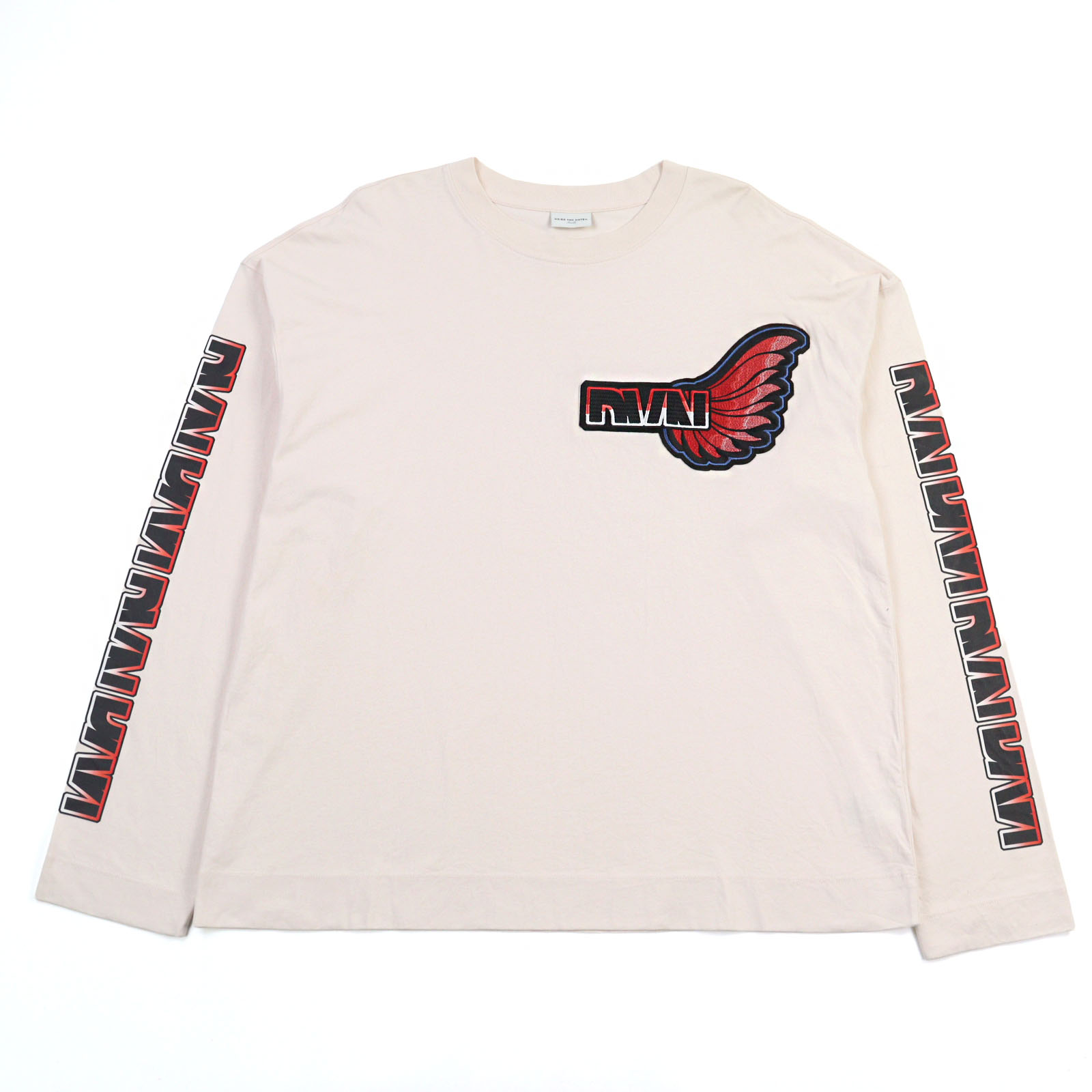 美品○DRIES VAN NOTEN ドリスヴァンノッテン 23SS HEGLAND PR EMB 6603 M.K.JERSEY コットン100% DVN刺繍 クルーネック カットソー 長袖Ｔシャツ ライトピンク S 正規品 メンズ【中古】