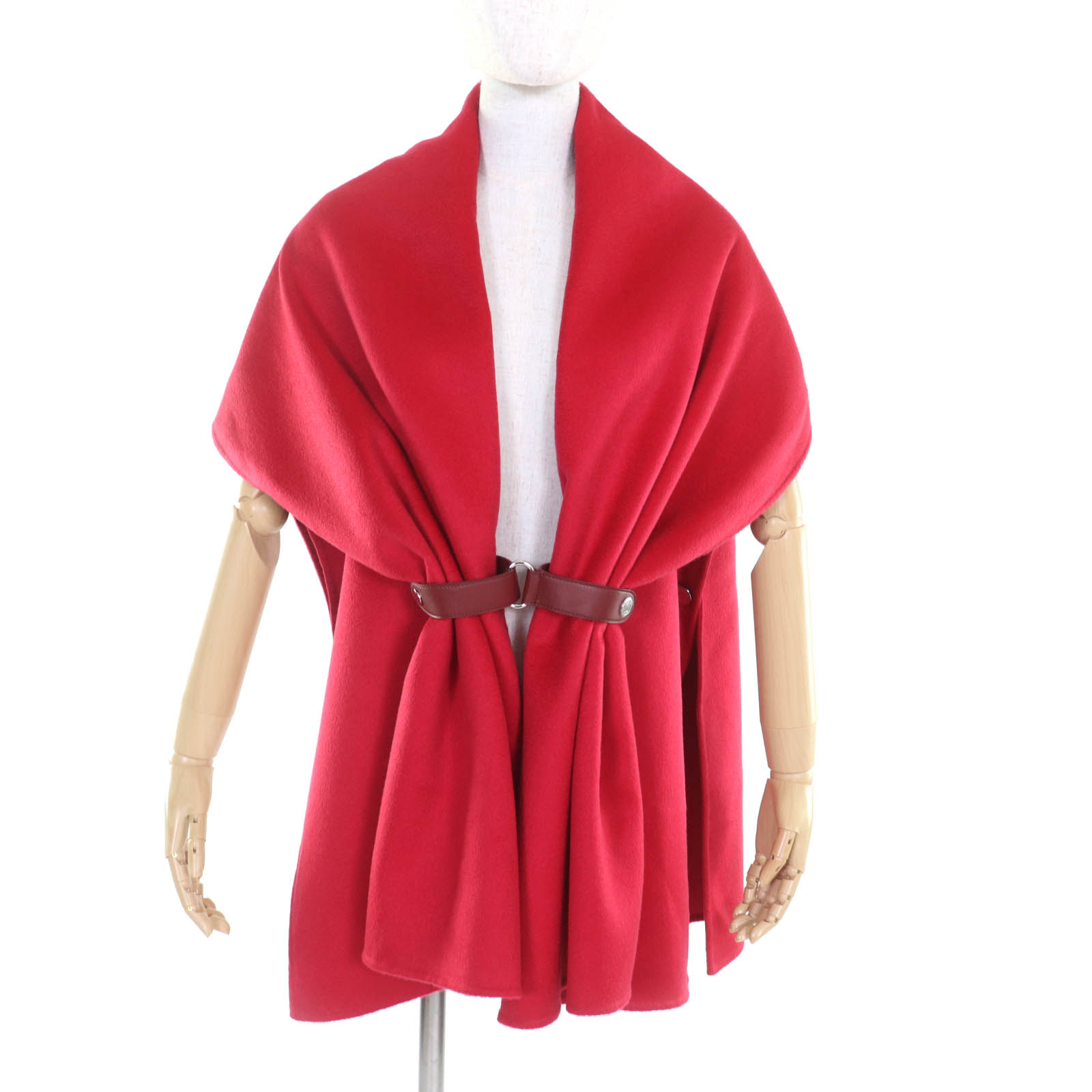極美品★HERMES エルメス 21-22AW レザーベルト付 カシミヤ100％ ポンチョ／ケープコート レッド 36 ハンガー付き フランス製 正規品 レディース【中古】｜衣類＆ブランドリサイクル GREEN