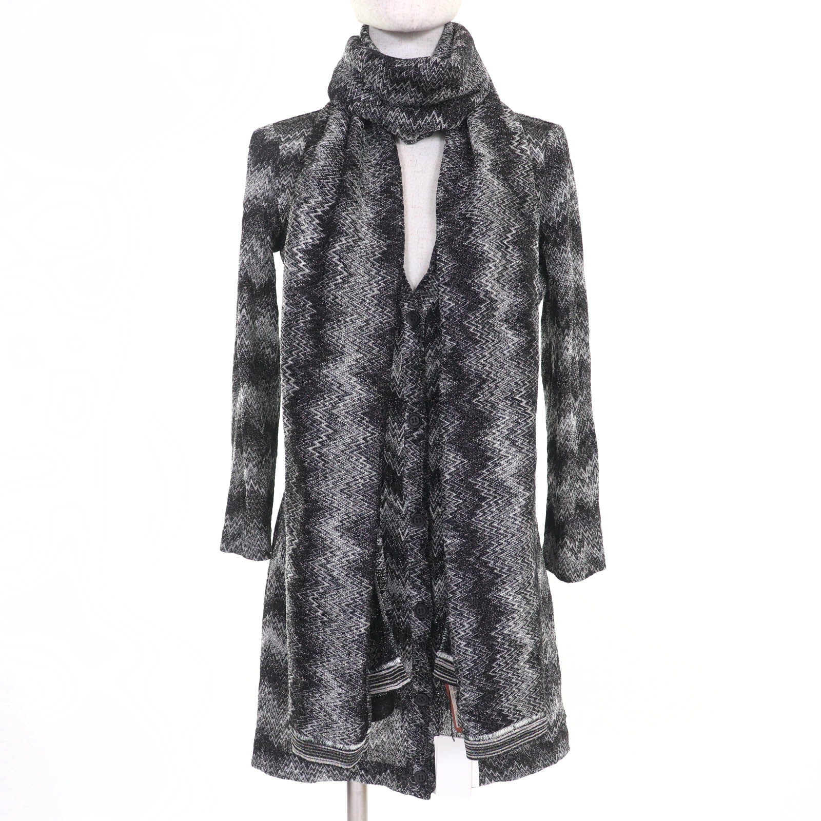 未当て嵌める品◇Missoni ミッソーニ 168081 168080 シェブロン柄 袈裟付き添い人 長袖 ジレー 黒いこと 白いこと 40 イタリア製 置き目品 レディース【中古】