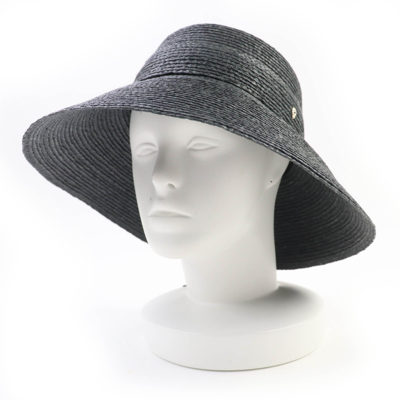 極美品☆HELEN KAMINSKI ヘレンカミンスキー ラフィアハット 麦わら帽子 ハット ダークグレー シルバー金具 F 正規品 レディース【中古】 15,444円